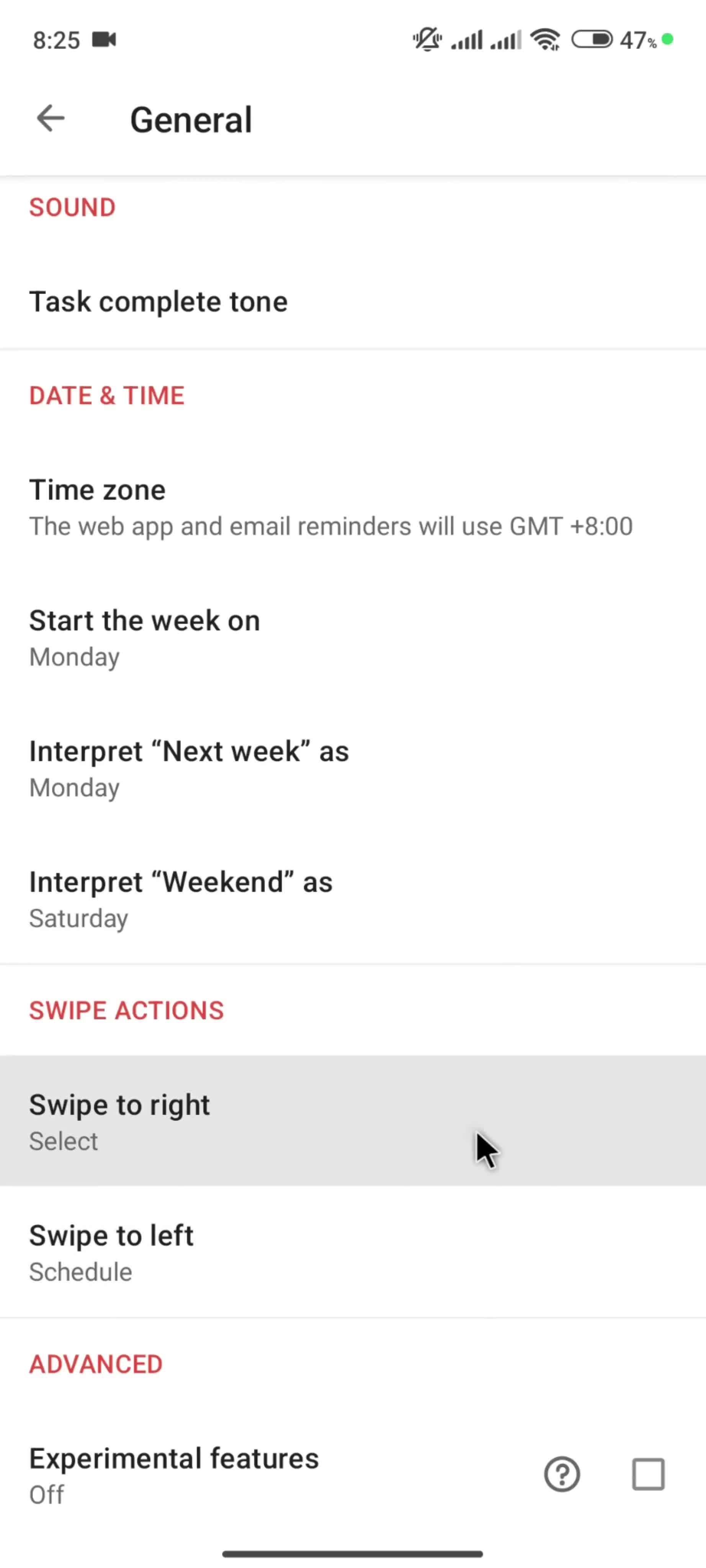 Settings screenshot