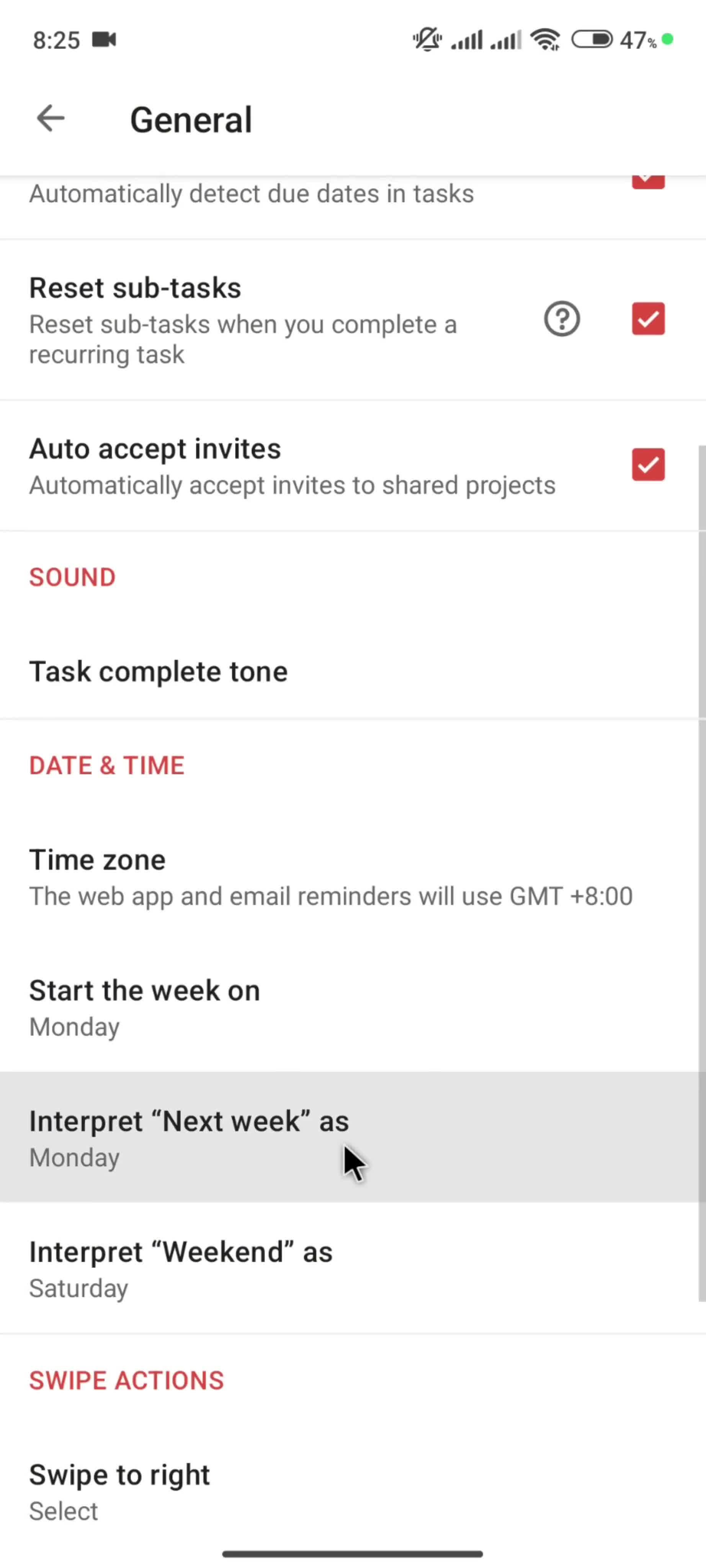 Settings screenshot