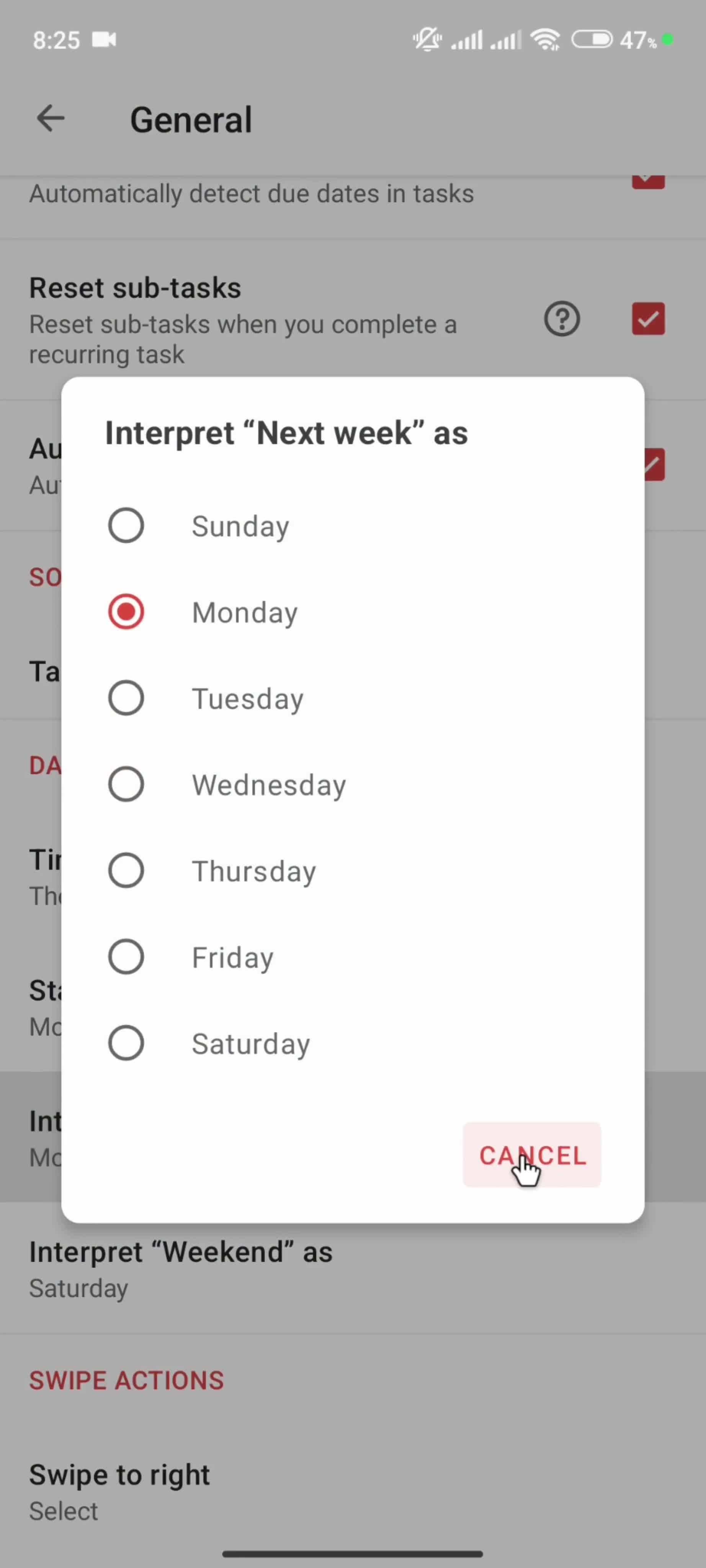 Settings screenshot