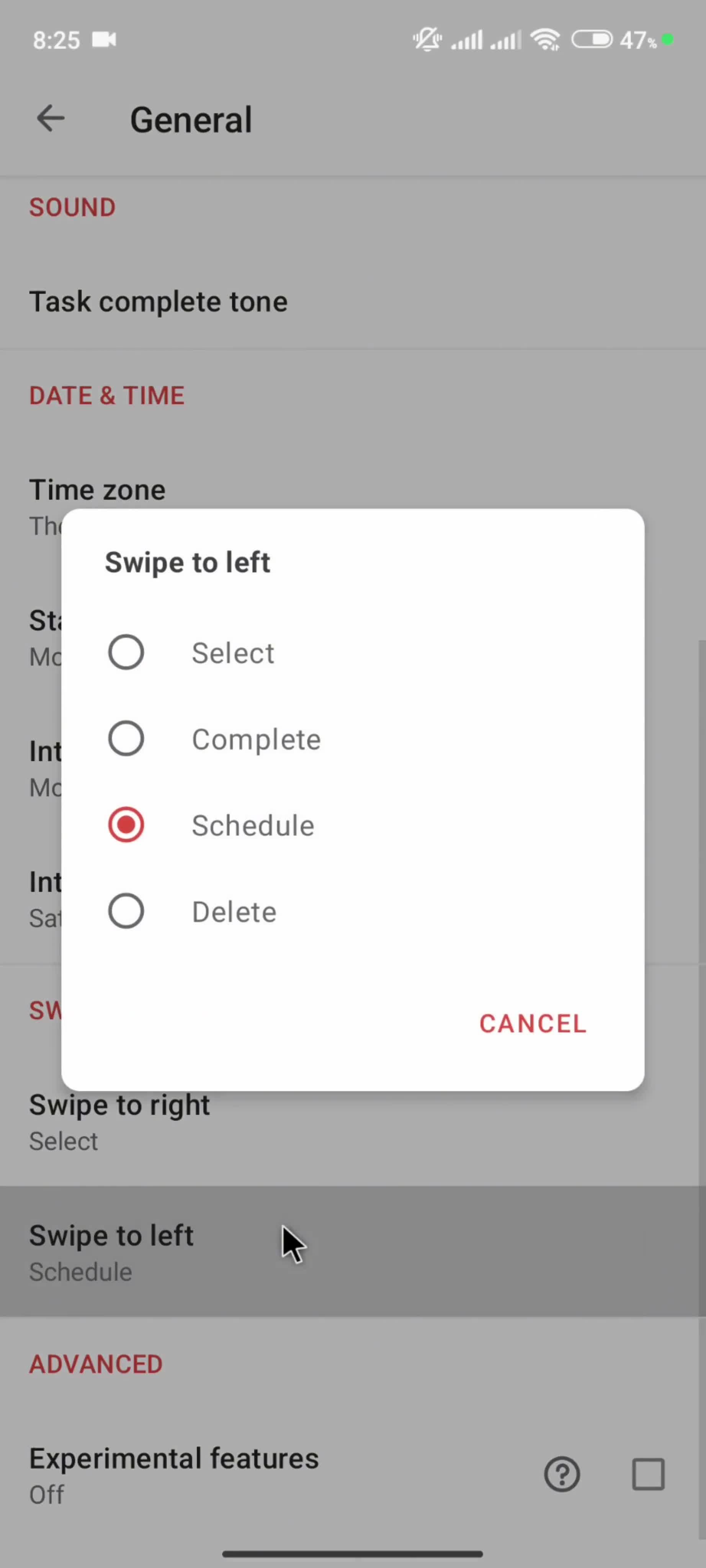 Settings screenshot