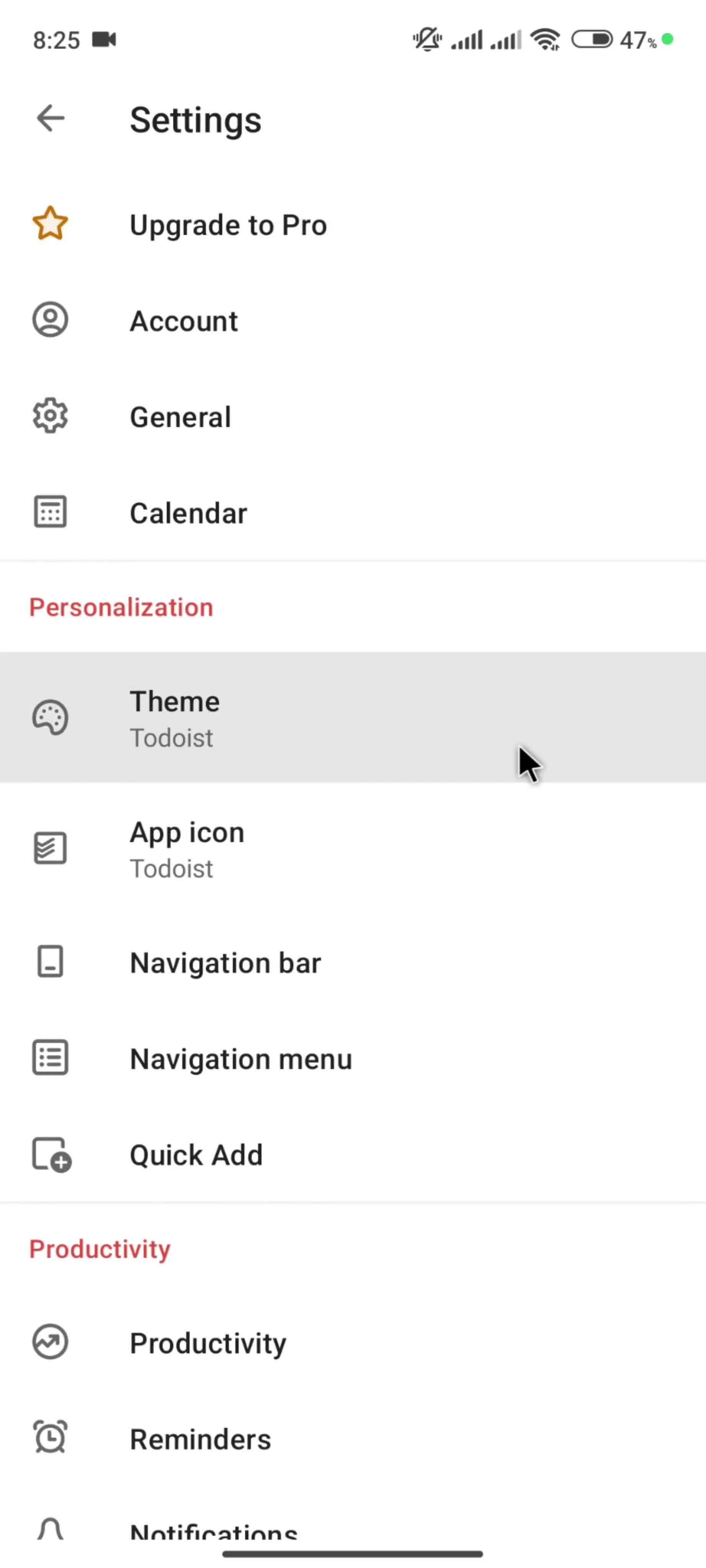 Settings screenshot