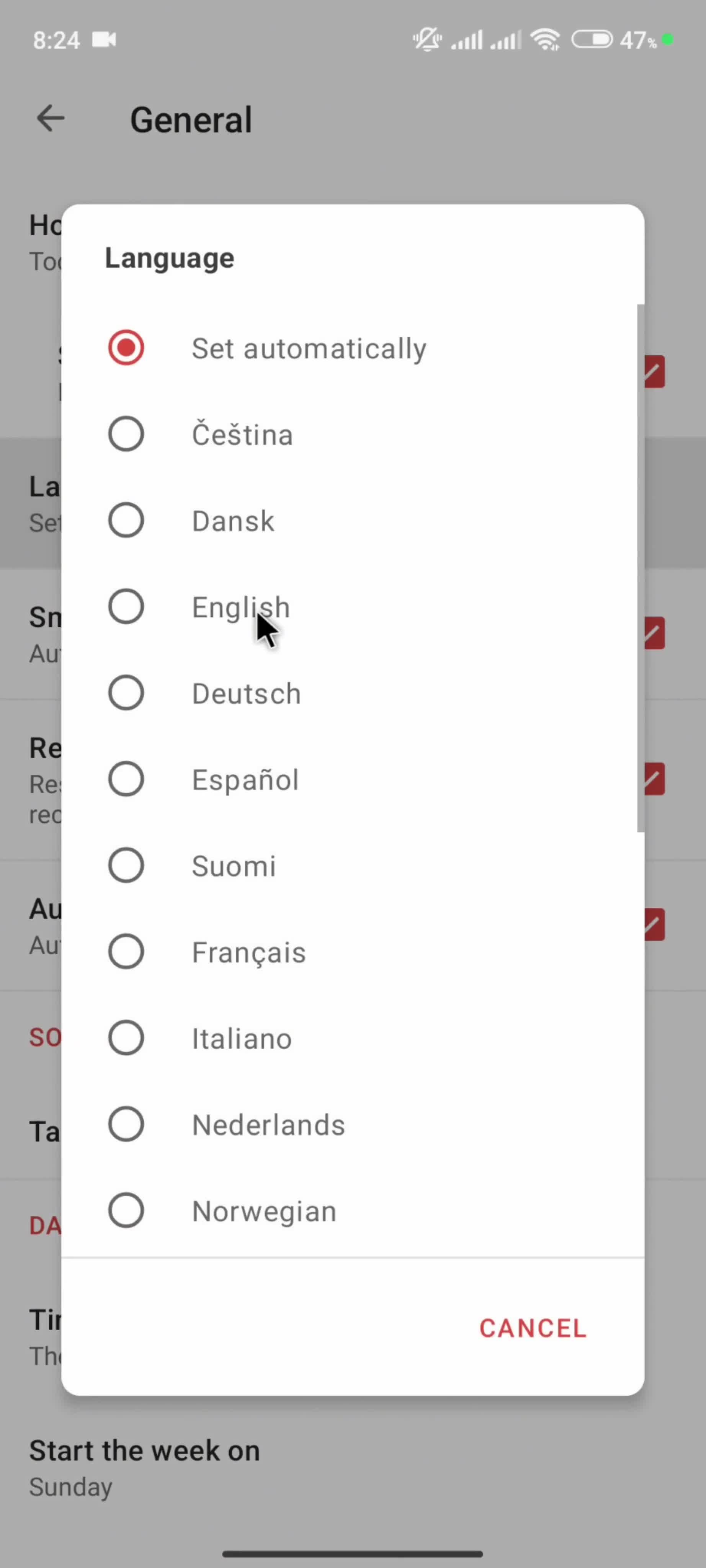 Settings screenshot