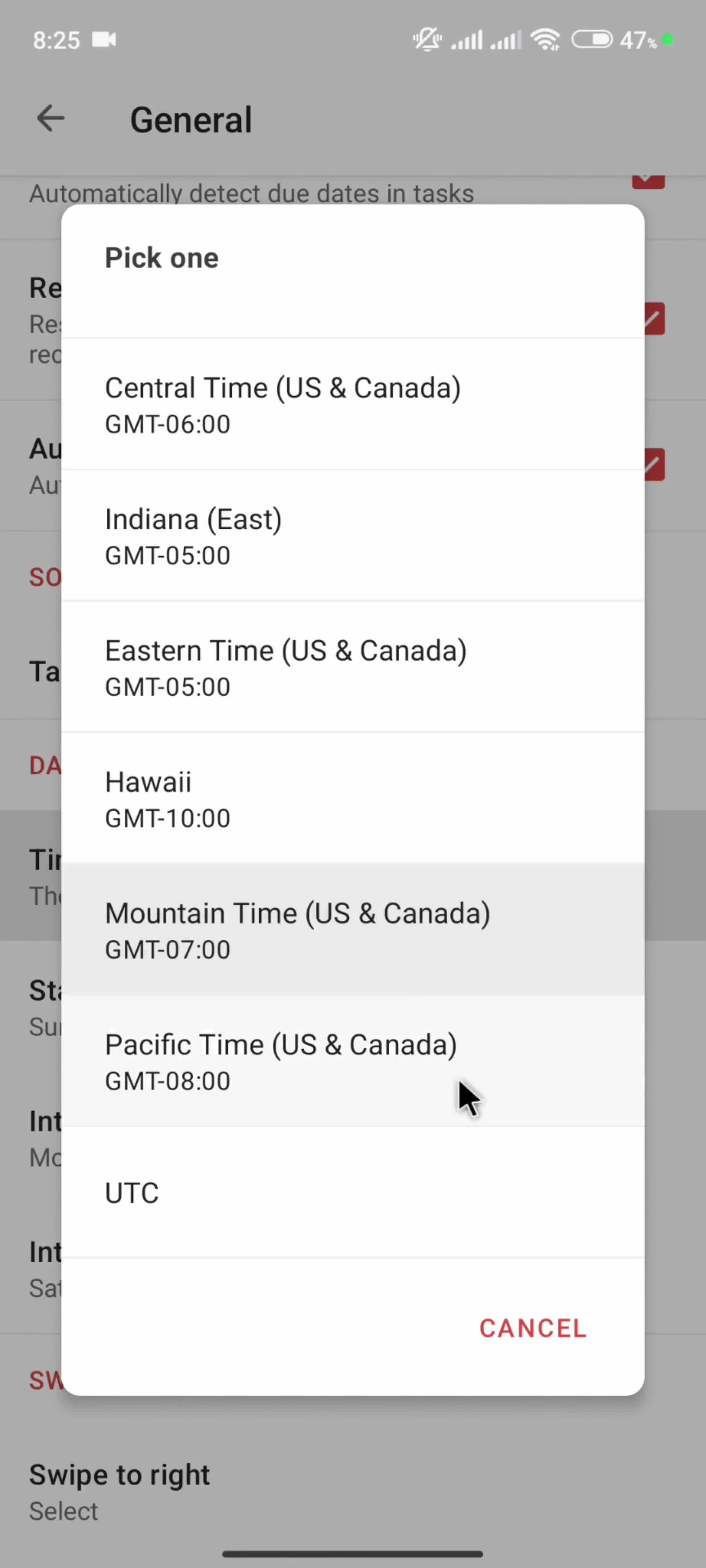 Settings screenshot