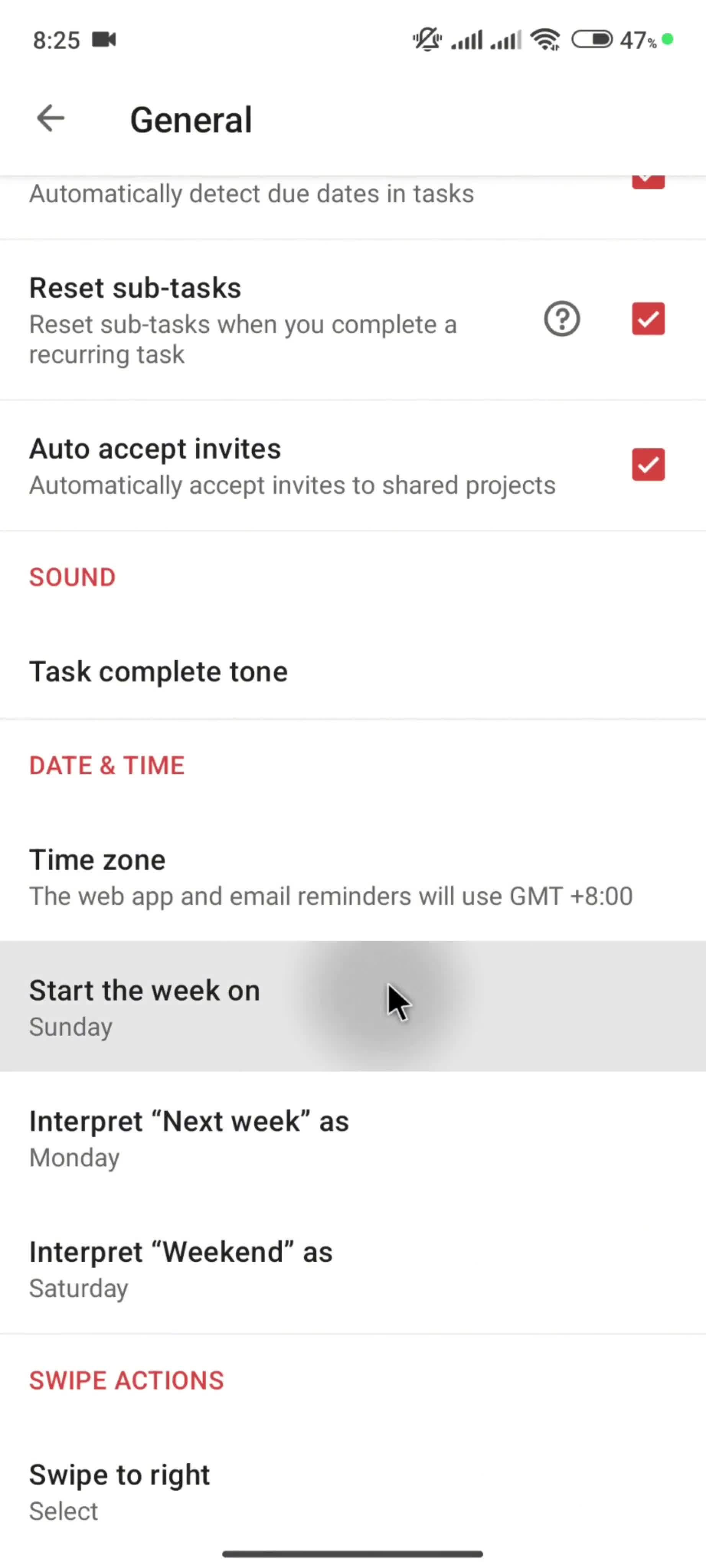 Settings screenshot