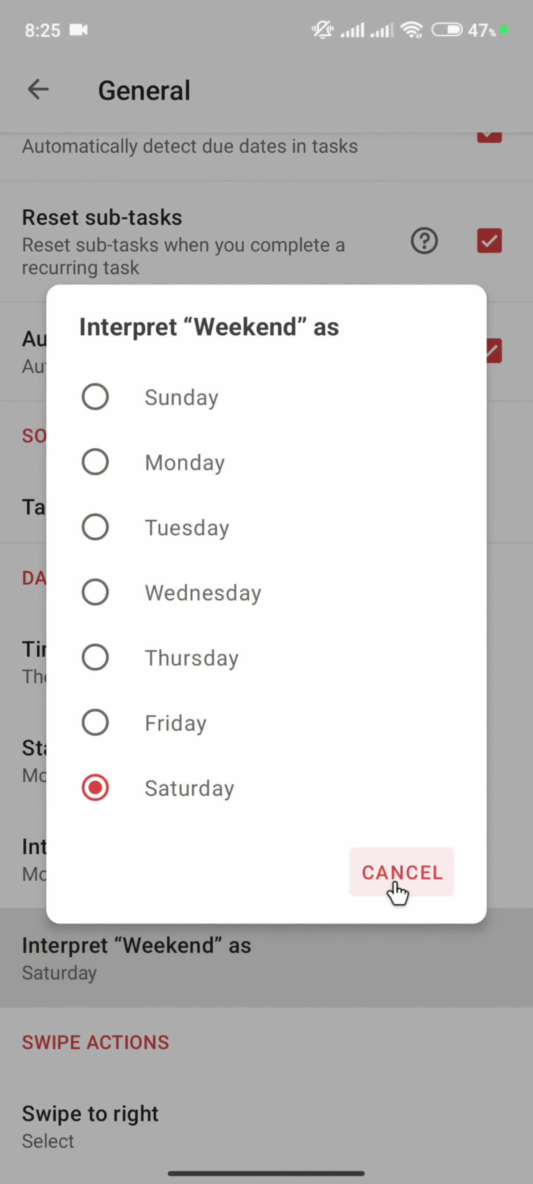 Settings screenshot