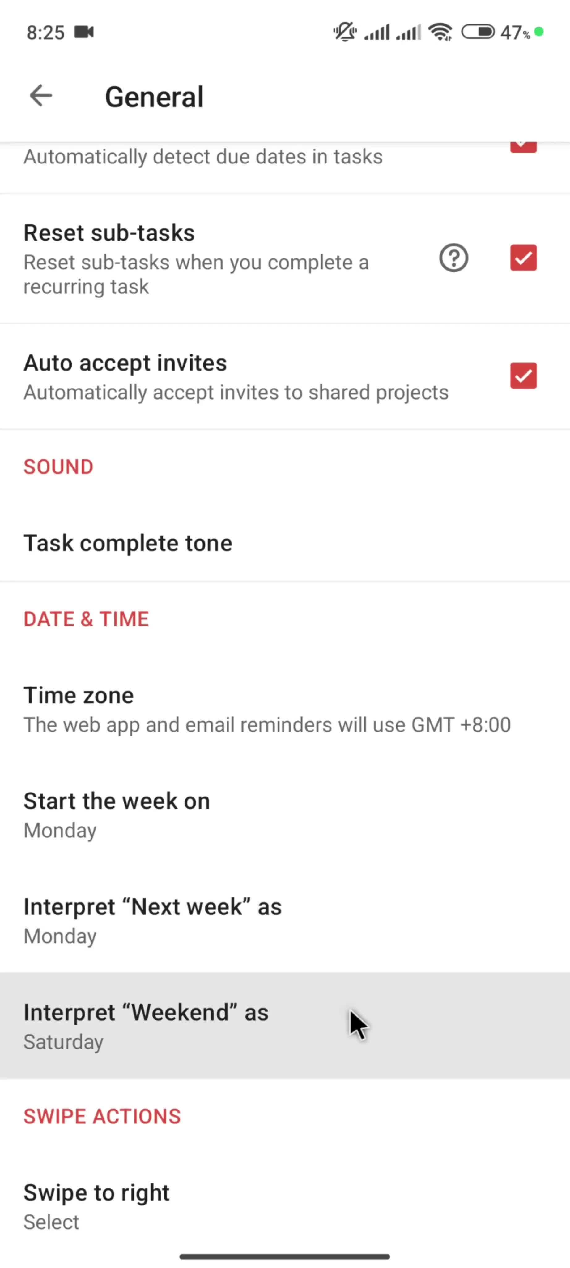 Settings screenshot