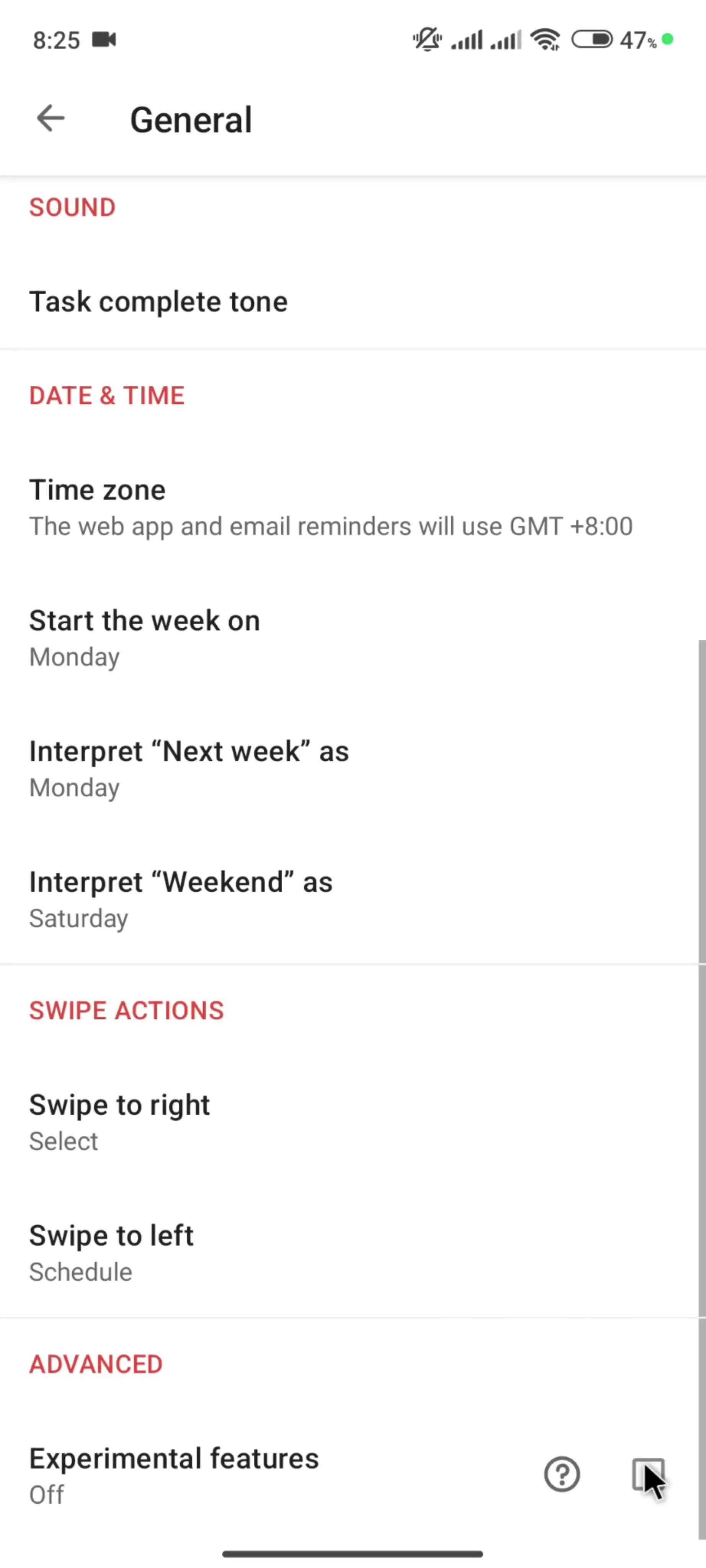 Settings screenshot