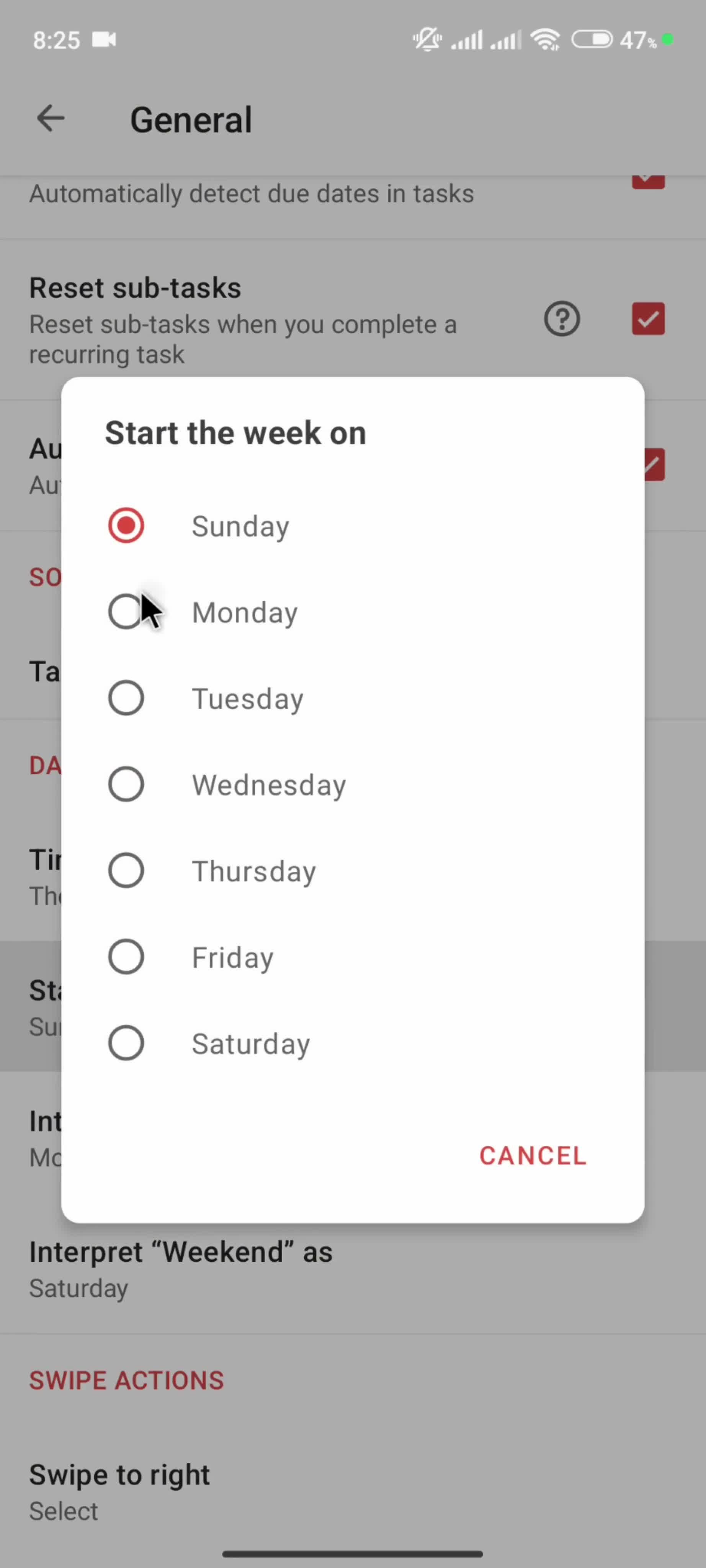 Settings screenshot