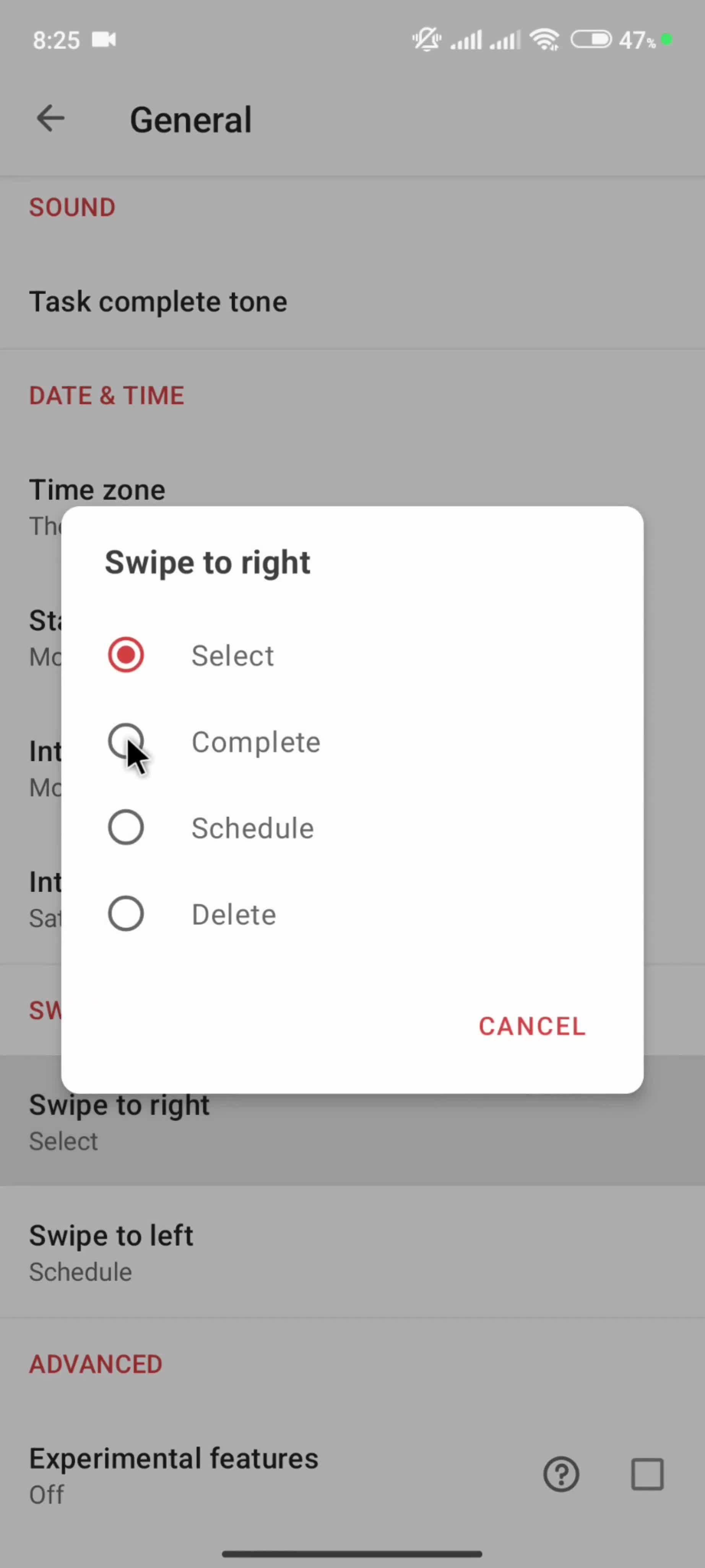 Settings screenshot