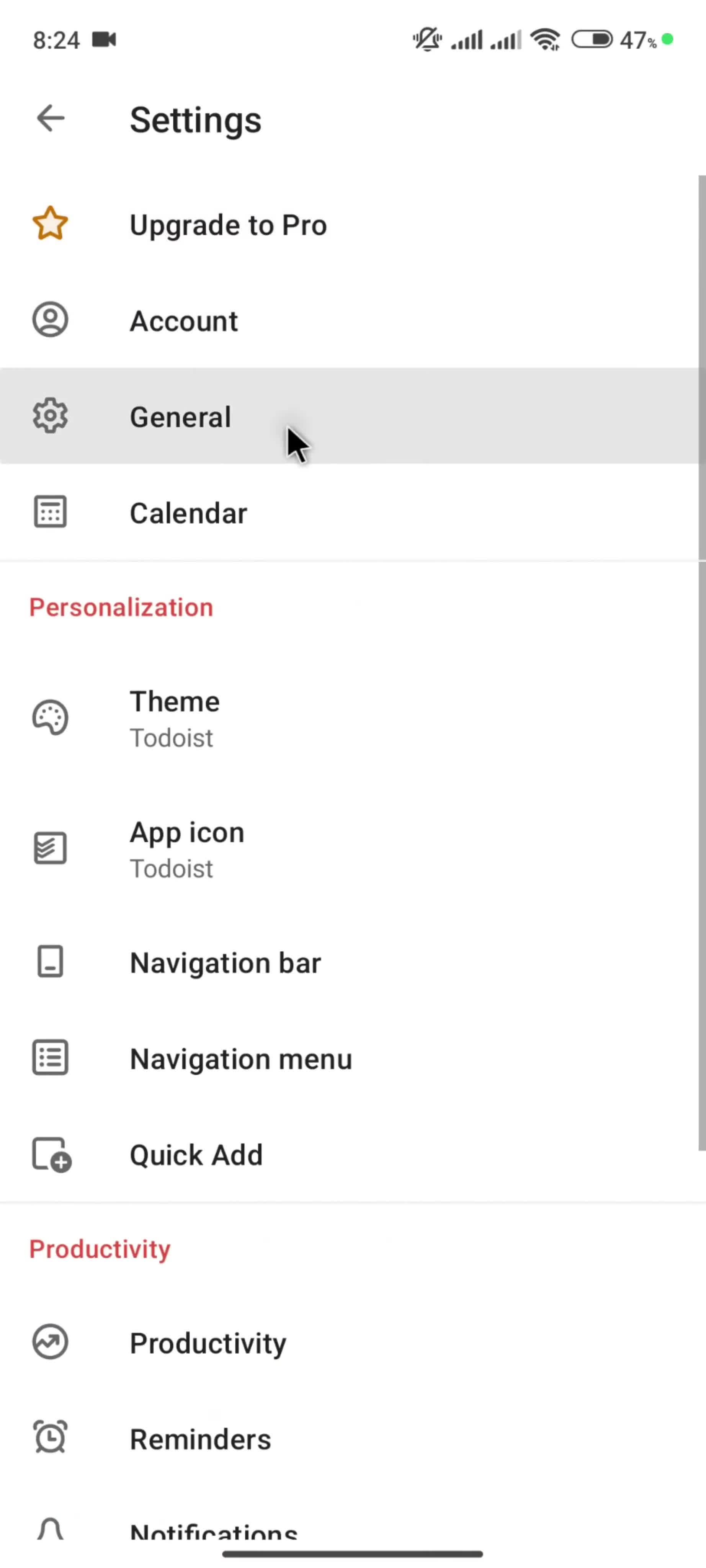 Settings screenshot