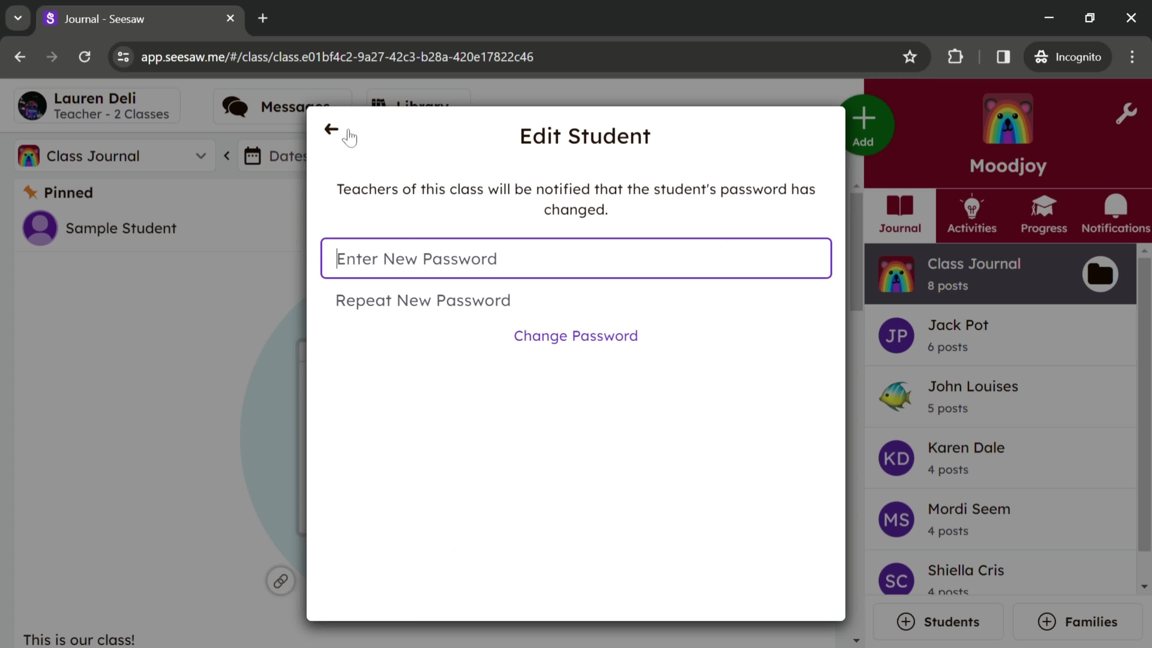 Managing students screenshot