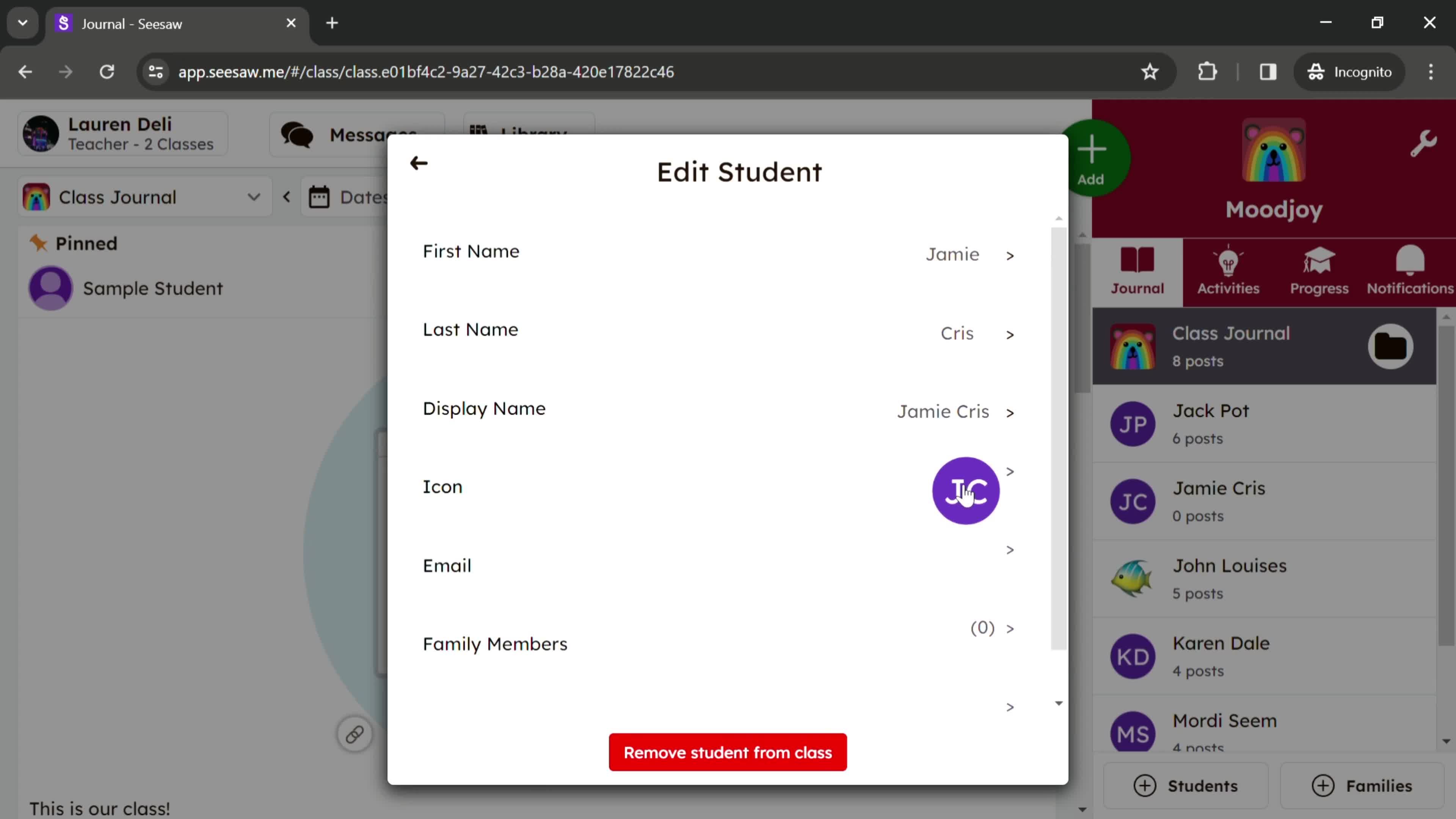 Managing students screenshot