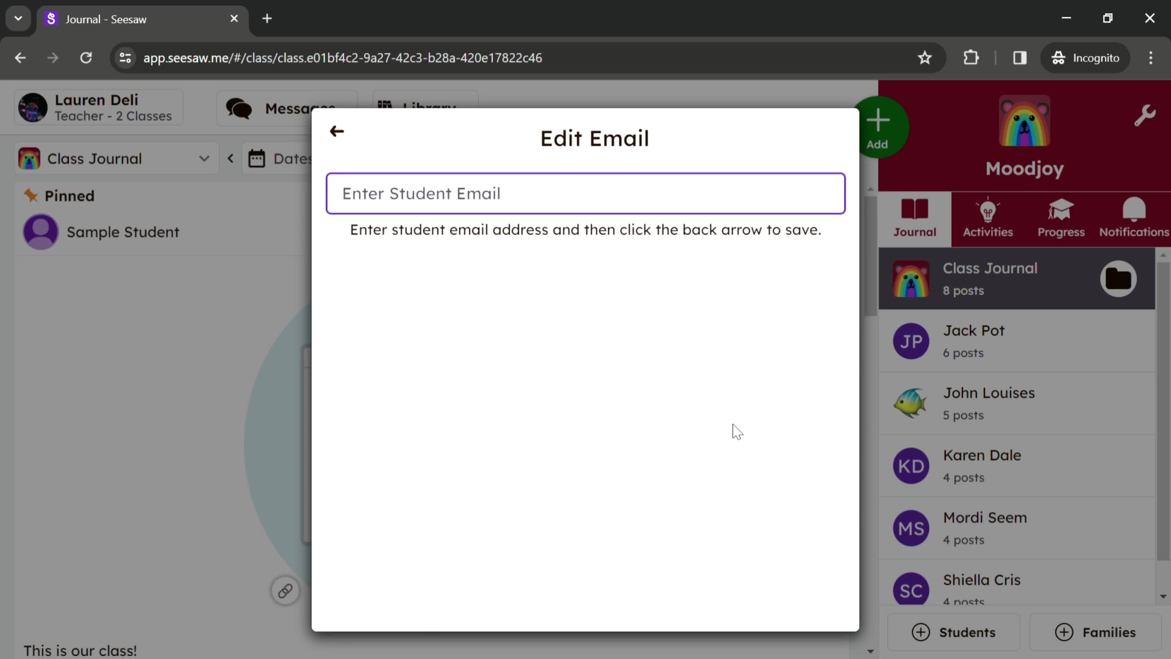 Managing students screenshot