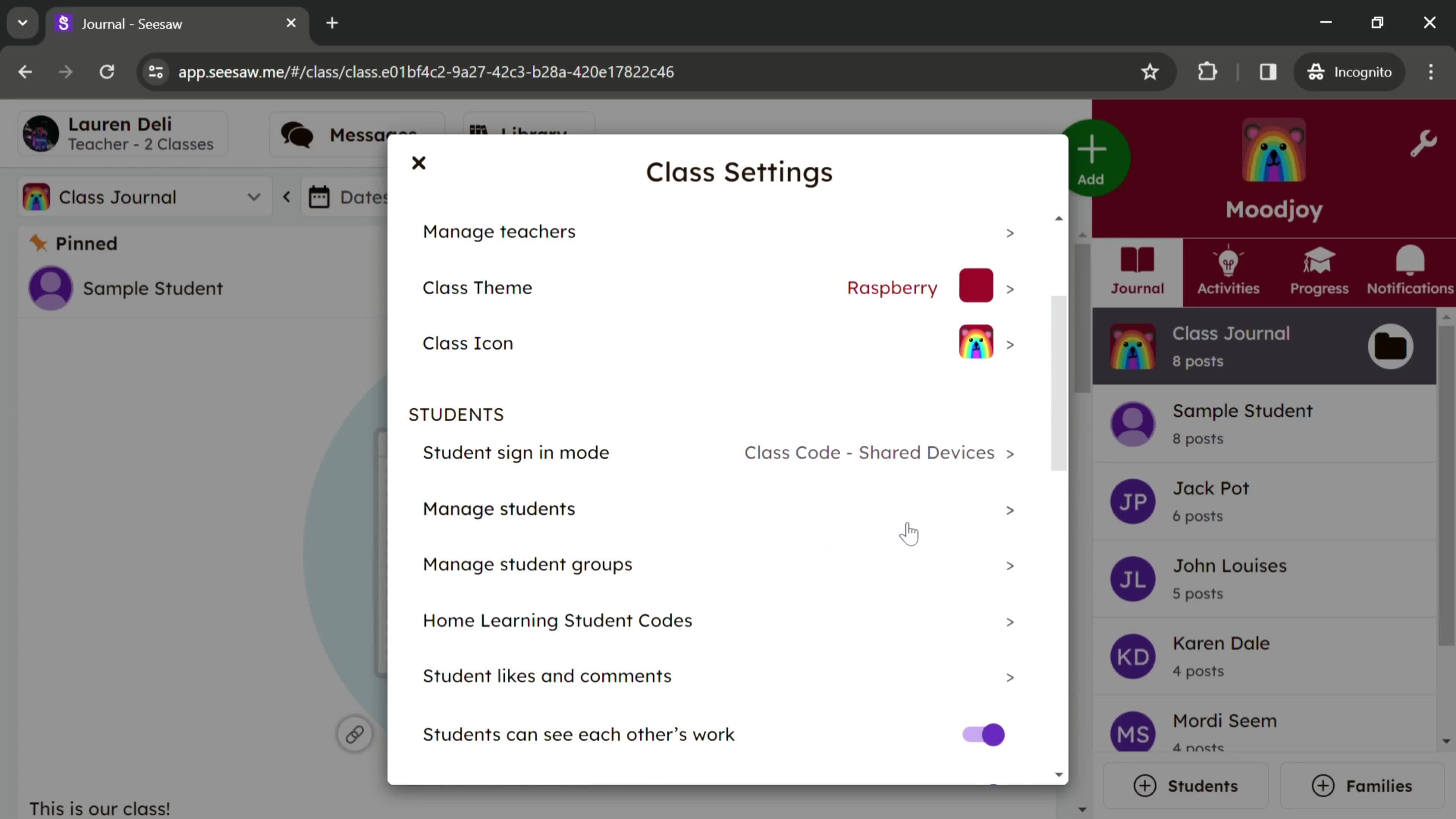 Managing students screenshot