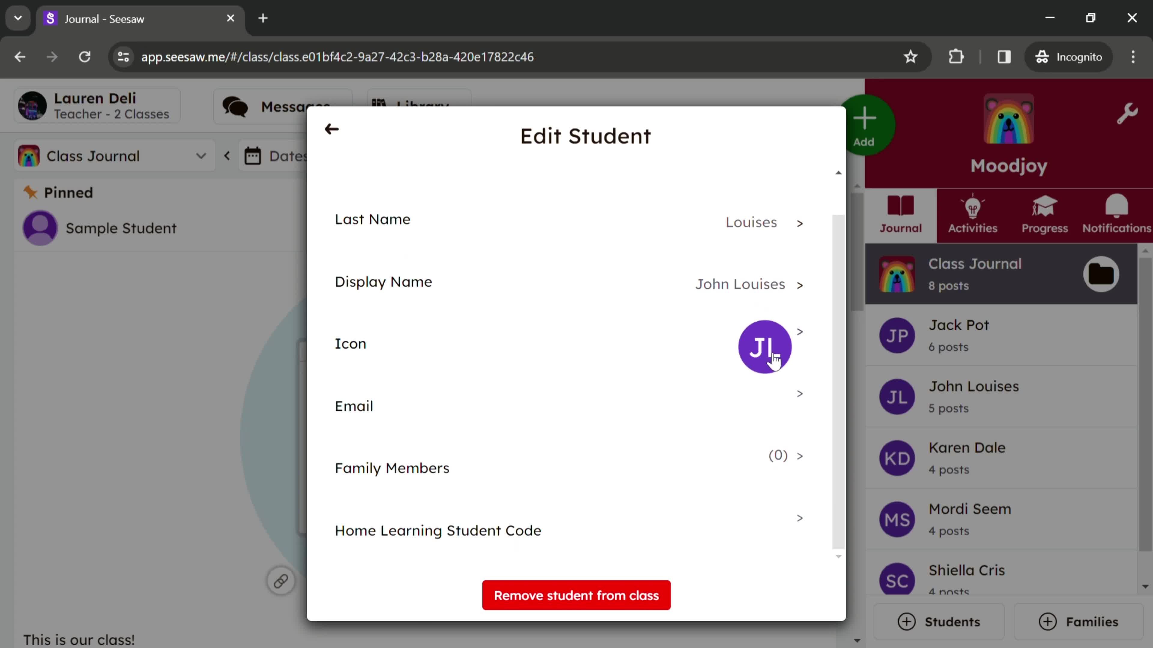 Managing students screenshot