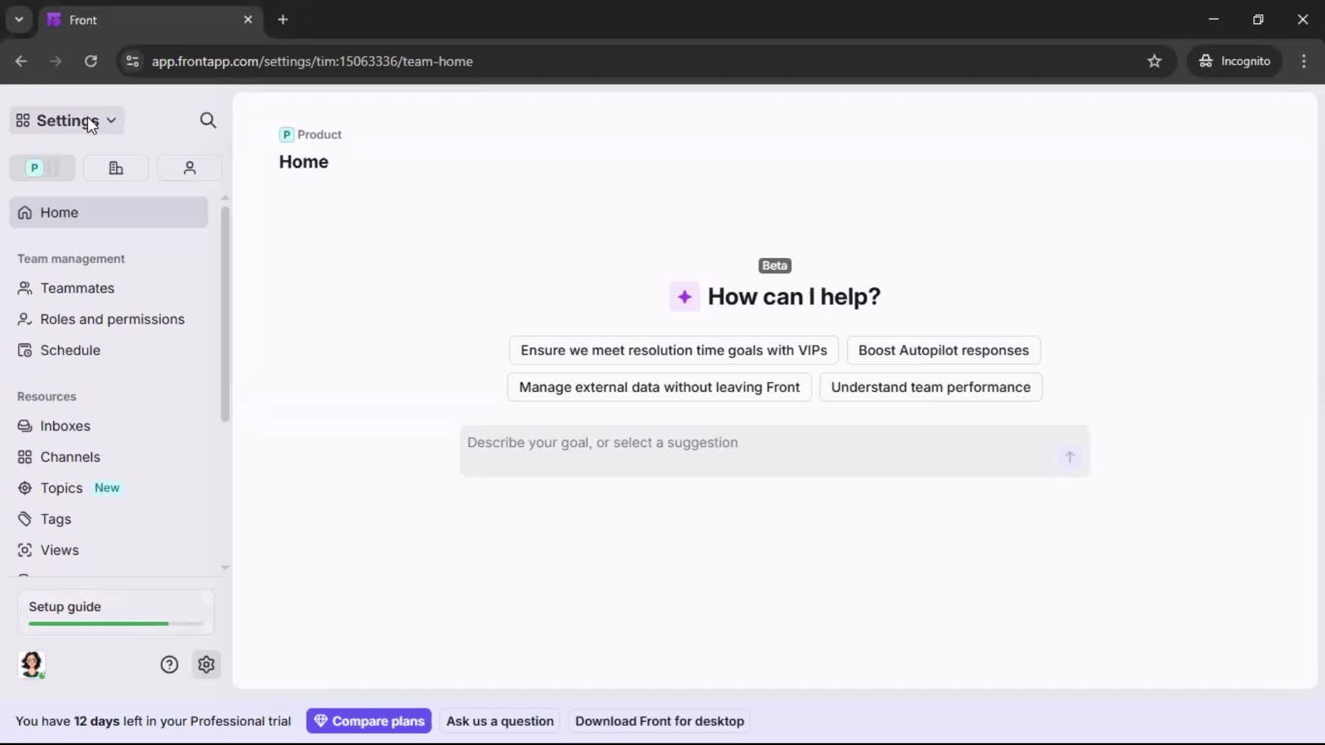 Managing support screenshot