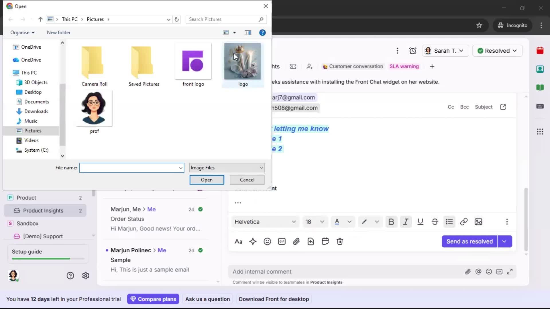 Managing support screenshot