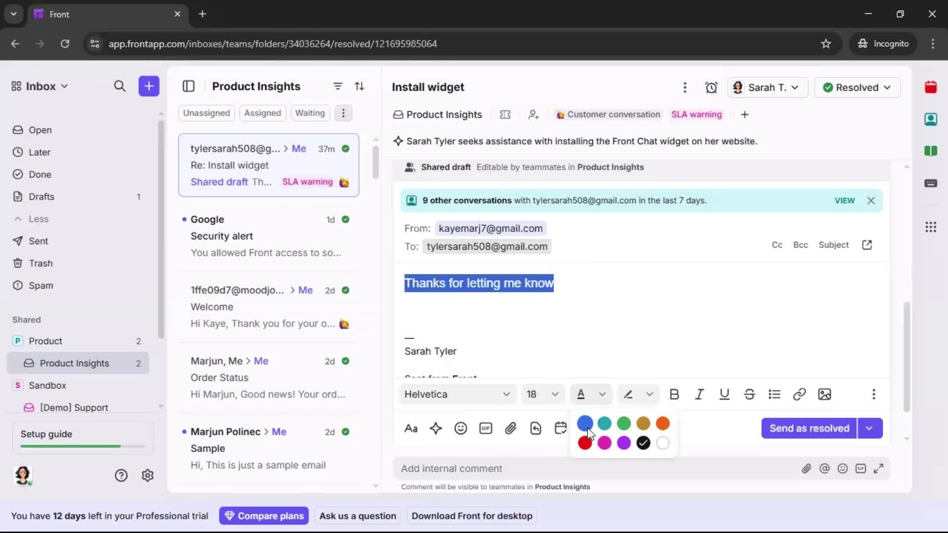 Managing support screenshot