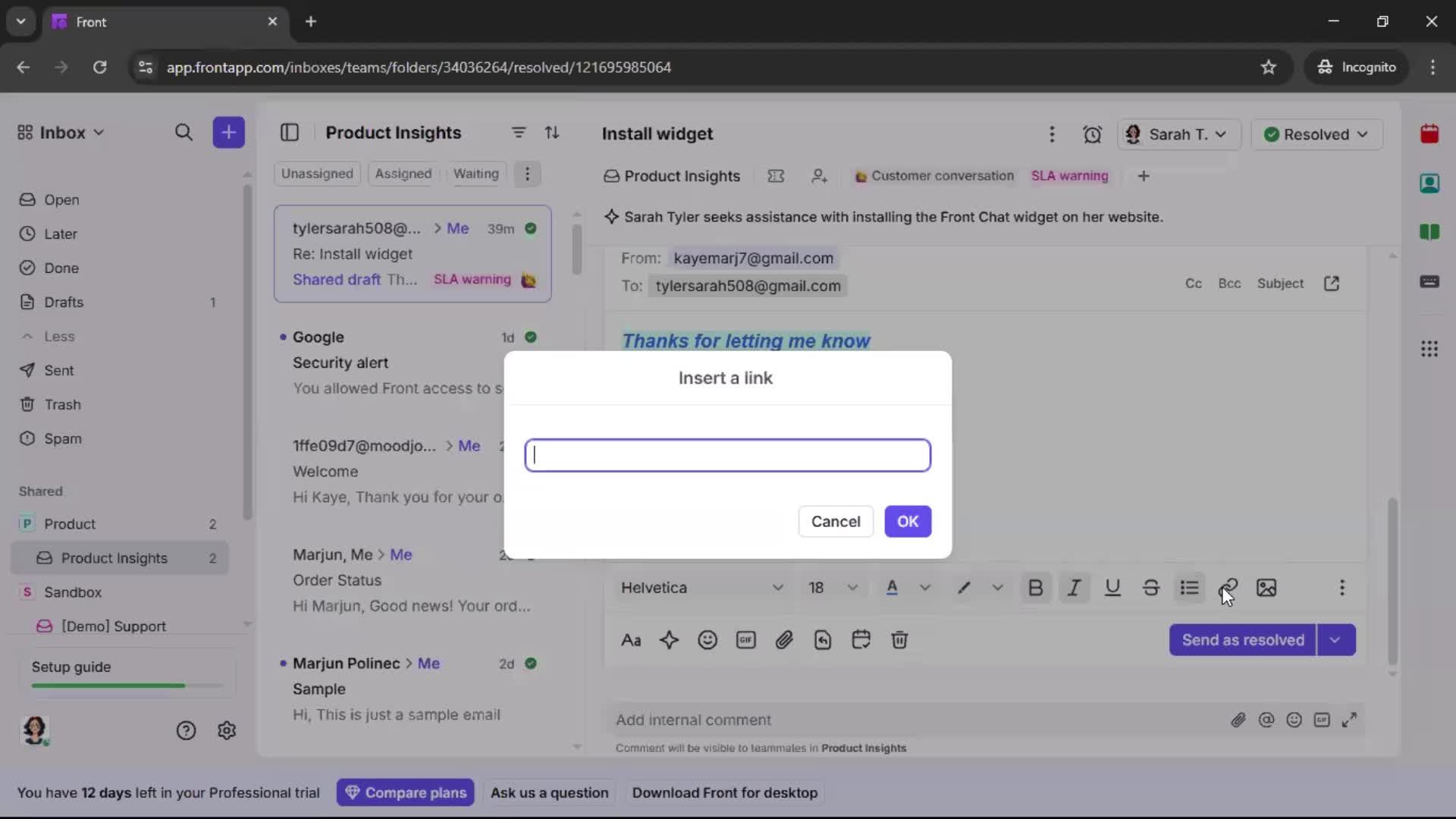 Managing support screenshot