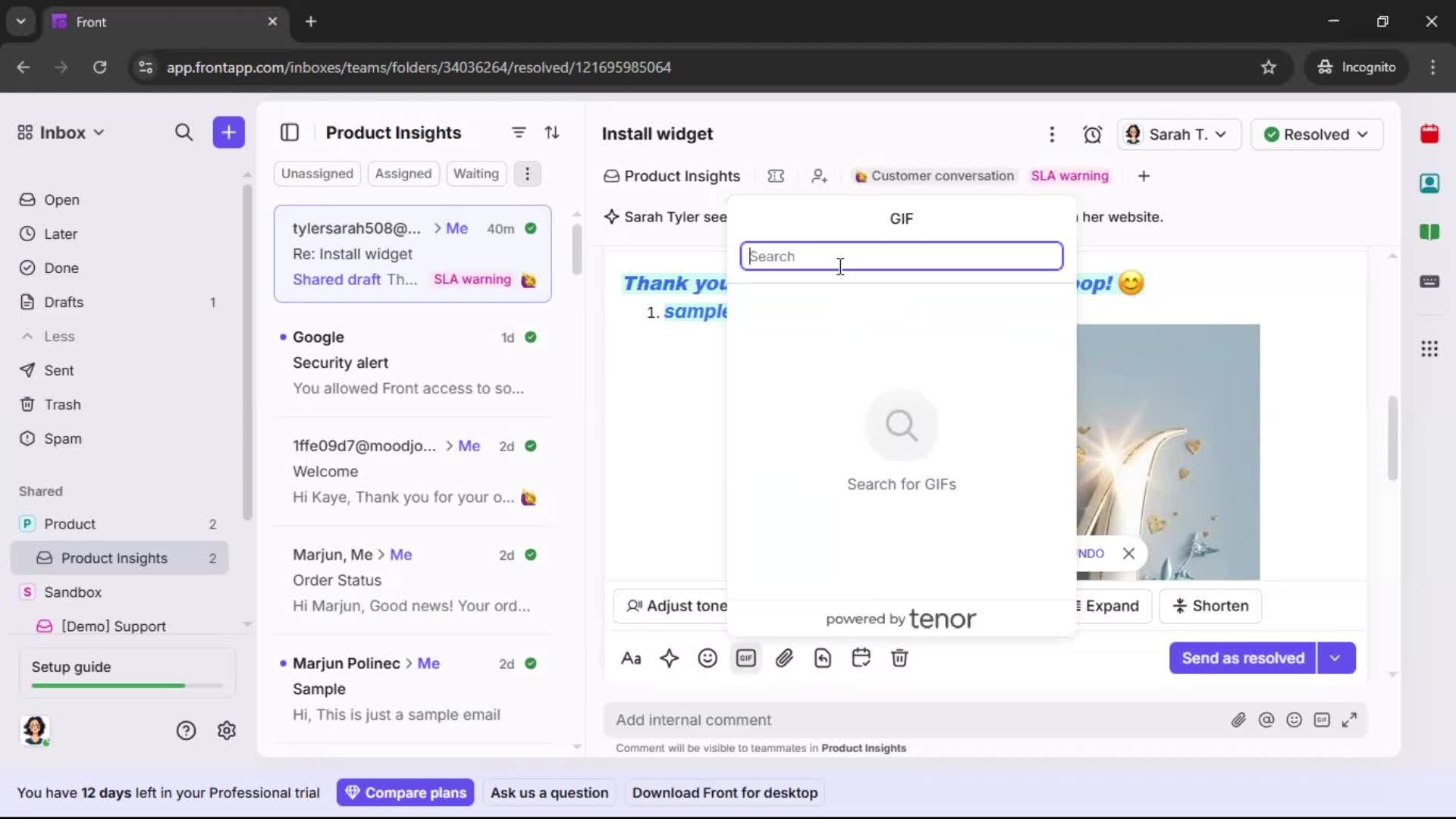 Managing support screenshot