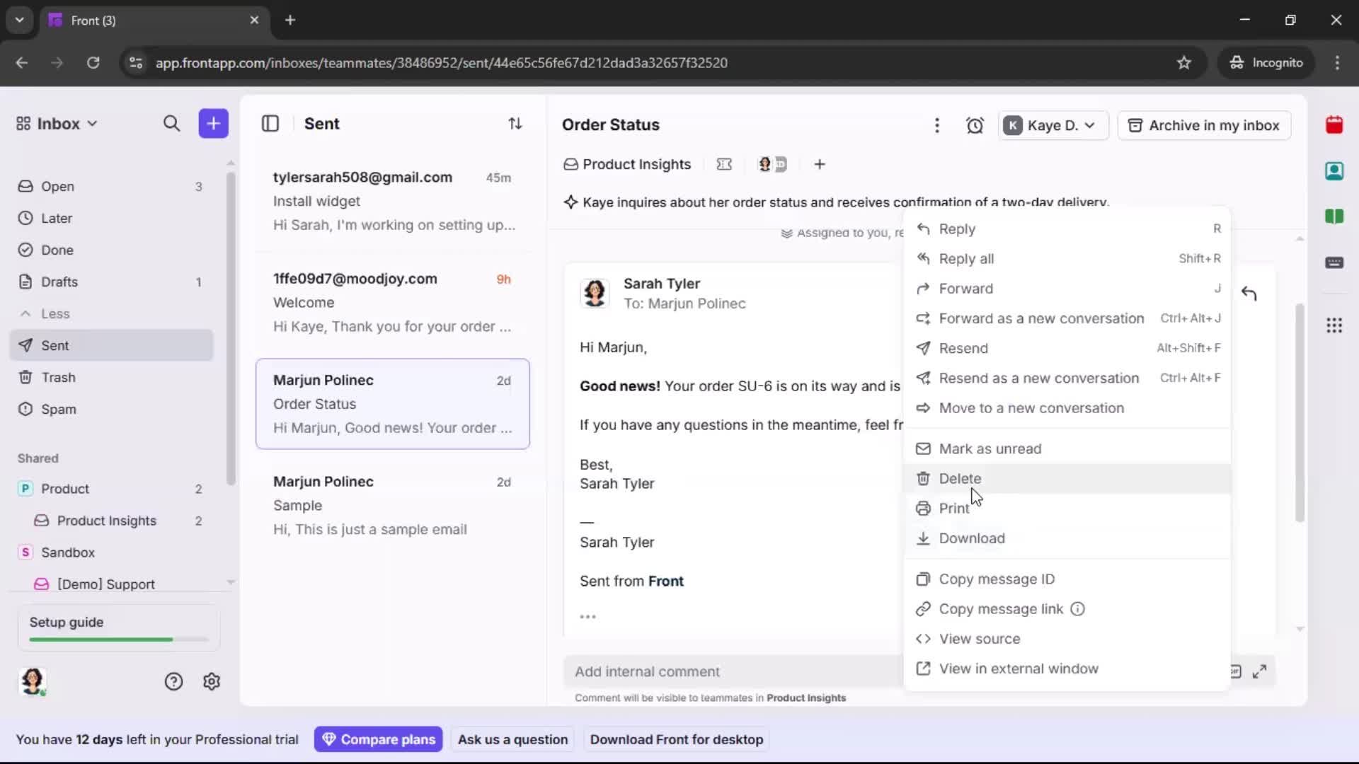 Managing support screenshot