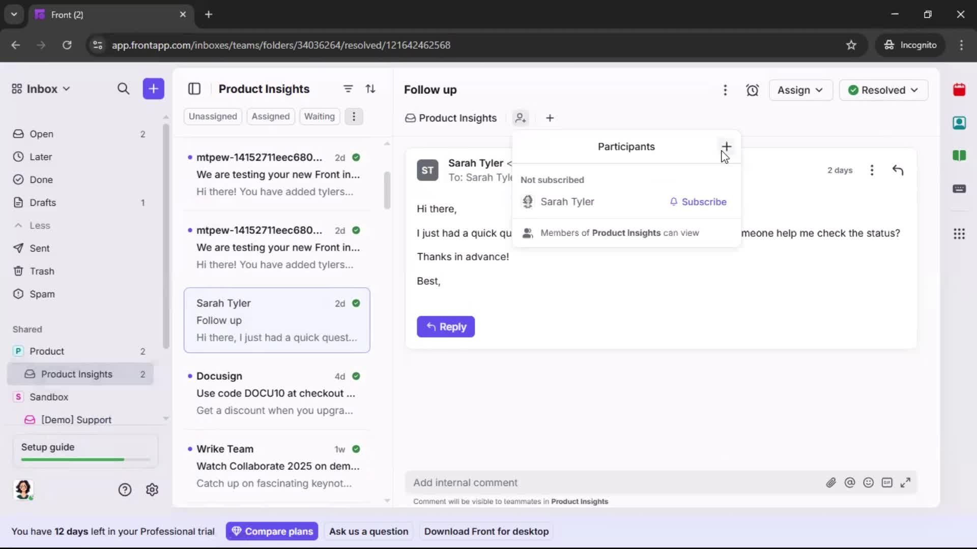Managing support screenshot
