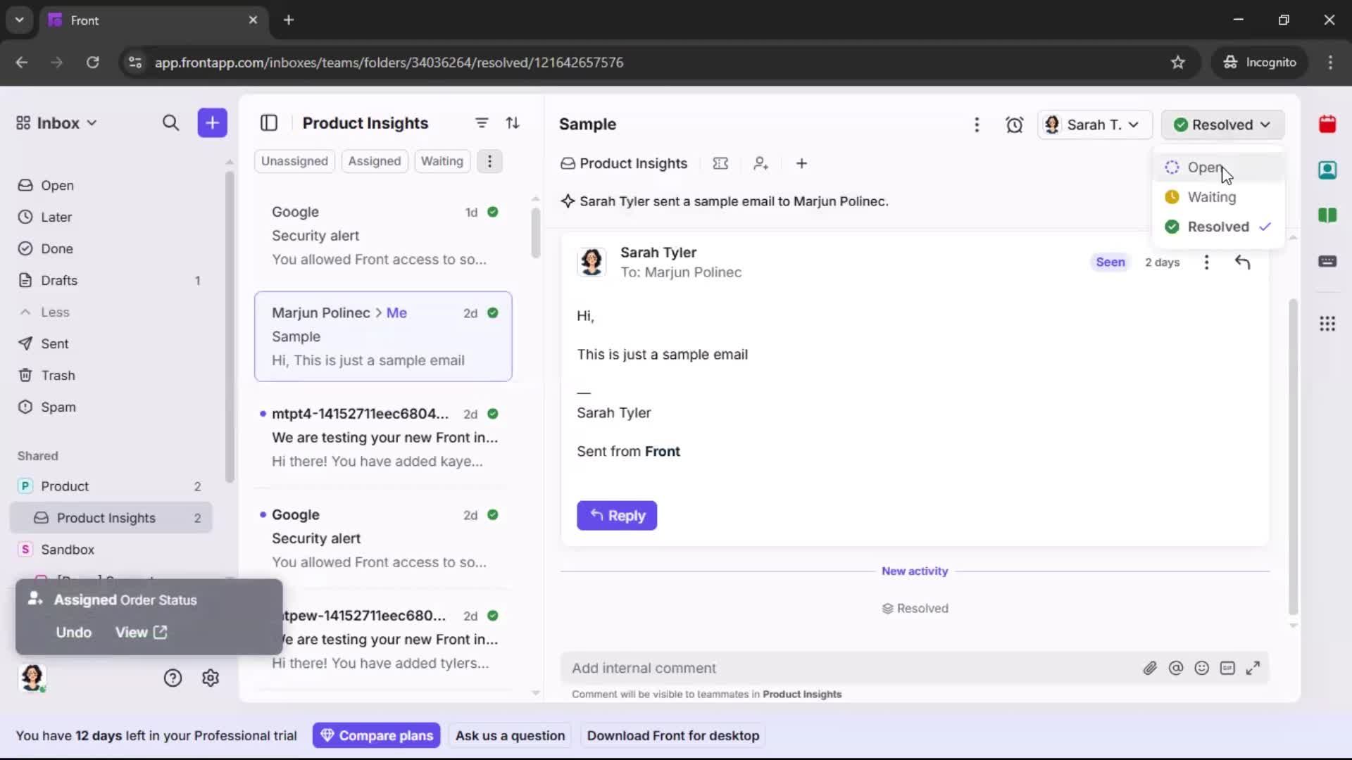 Managing support screenshot