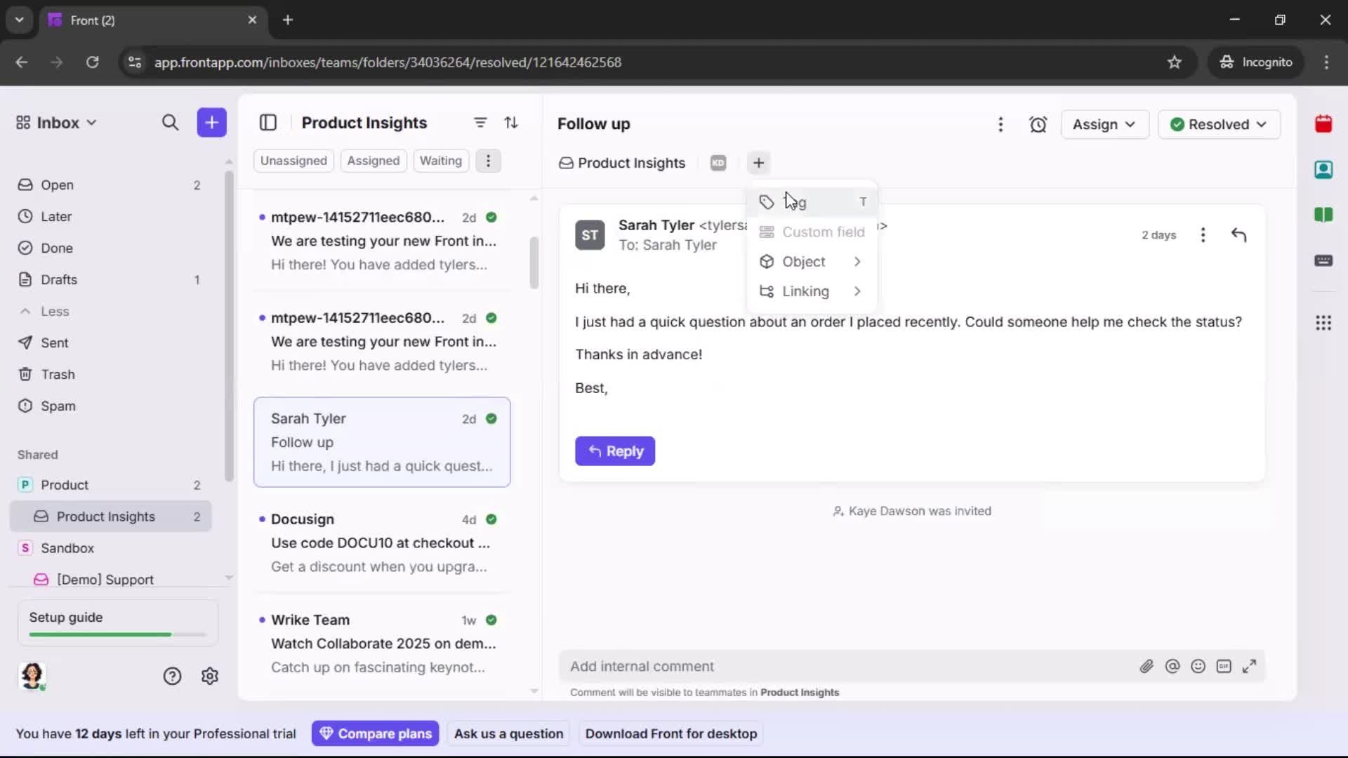 Managing support screenshot