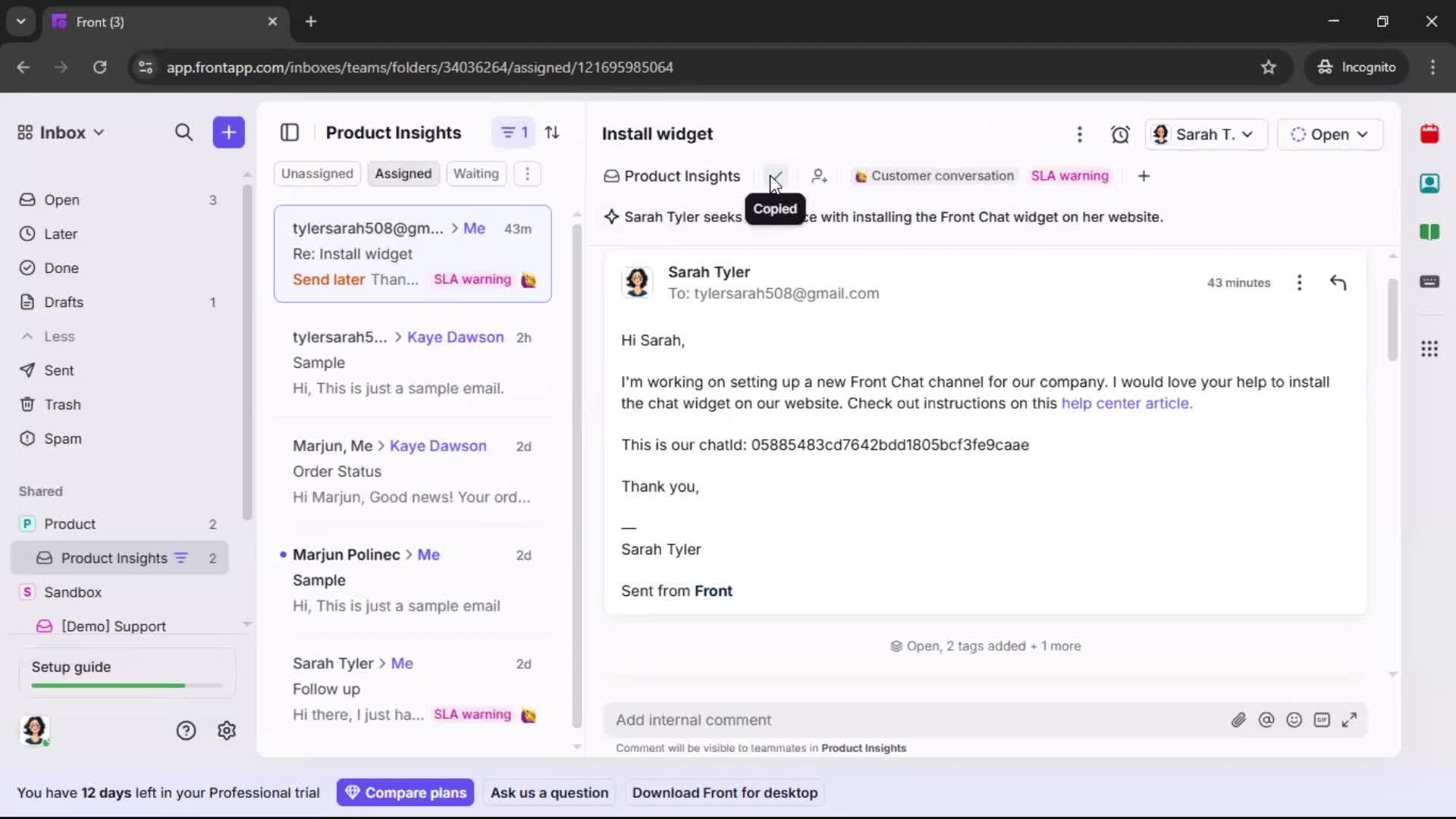 Managing support screenshot