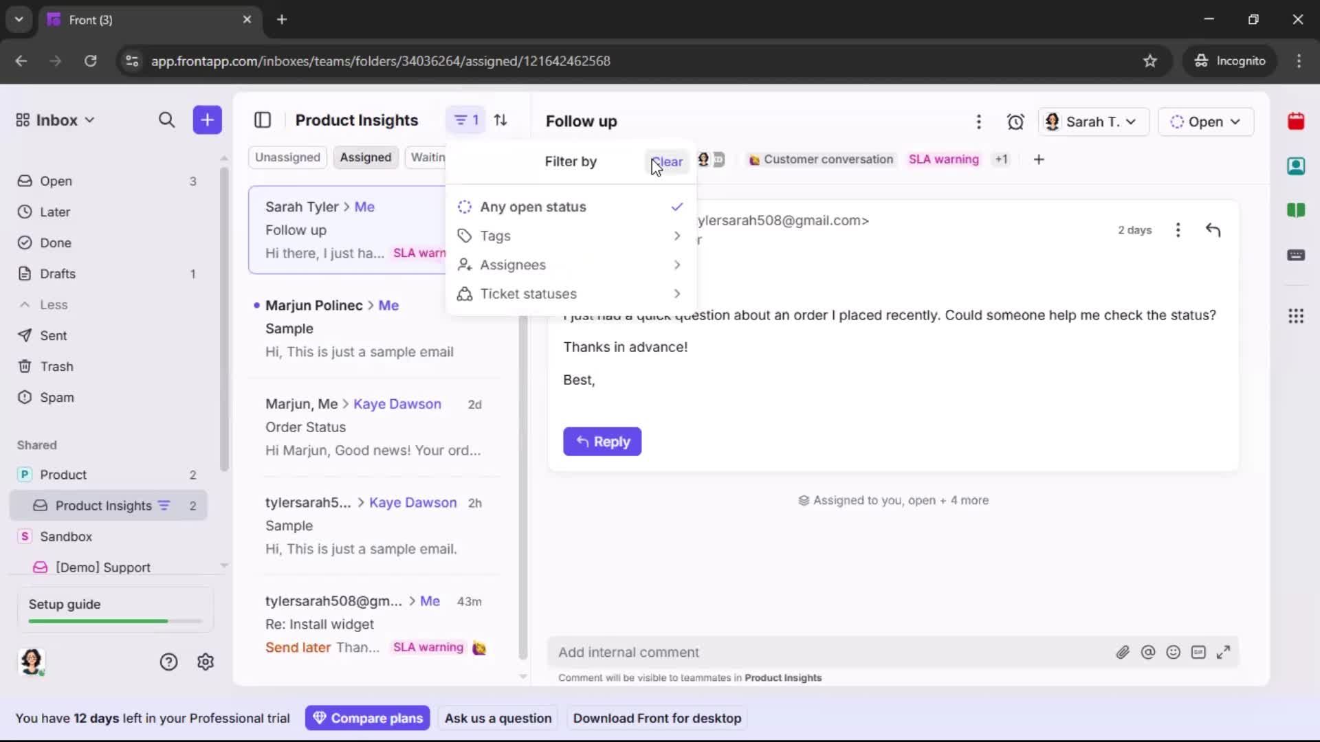 Managing support screenshot