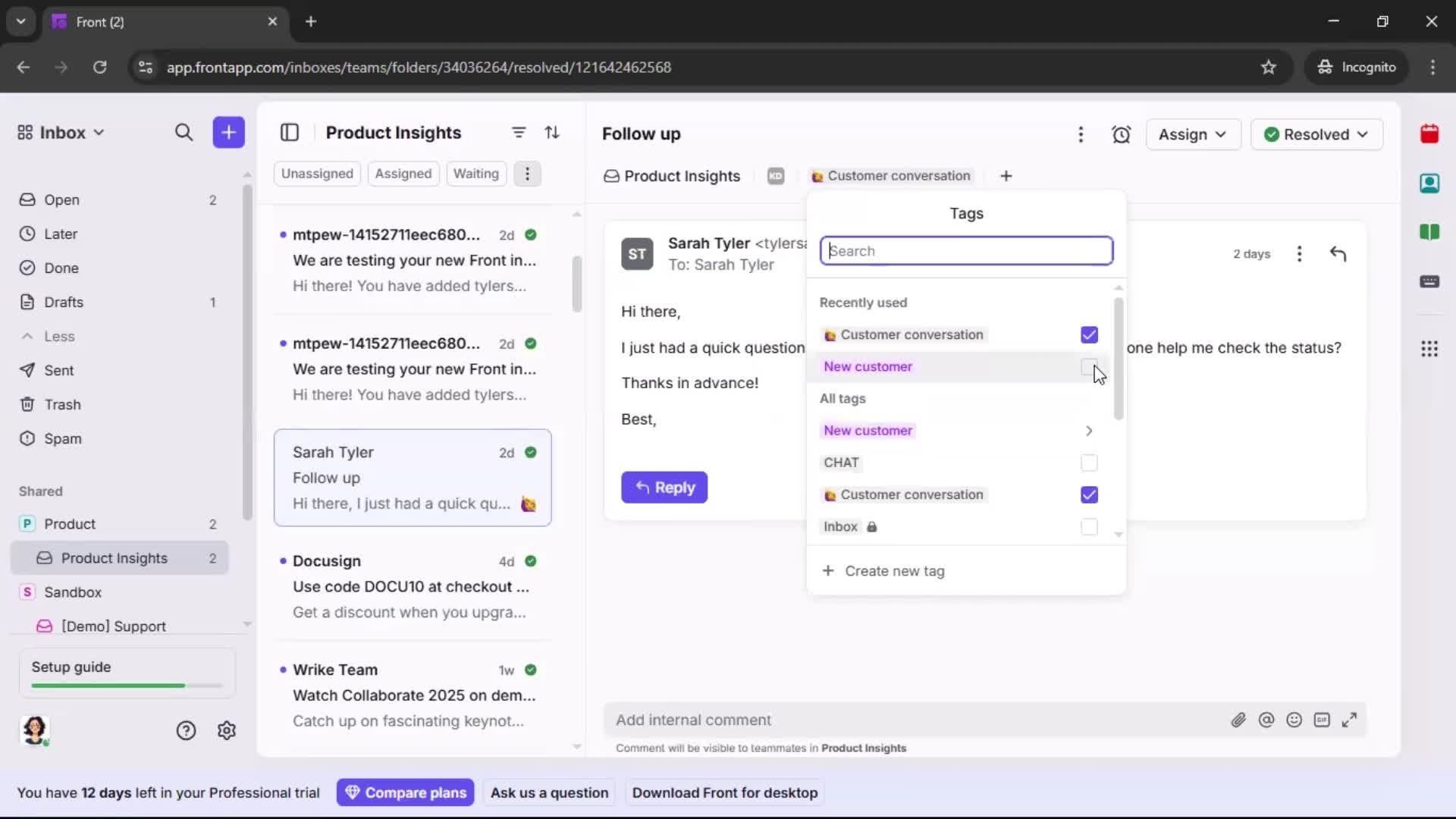 Managing support screenshot