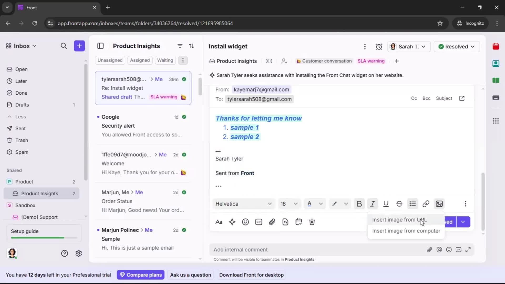 Managing support screenshot
