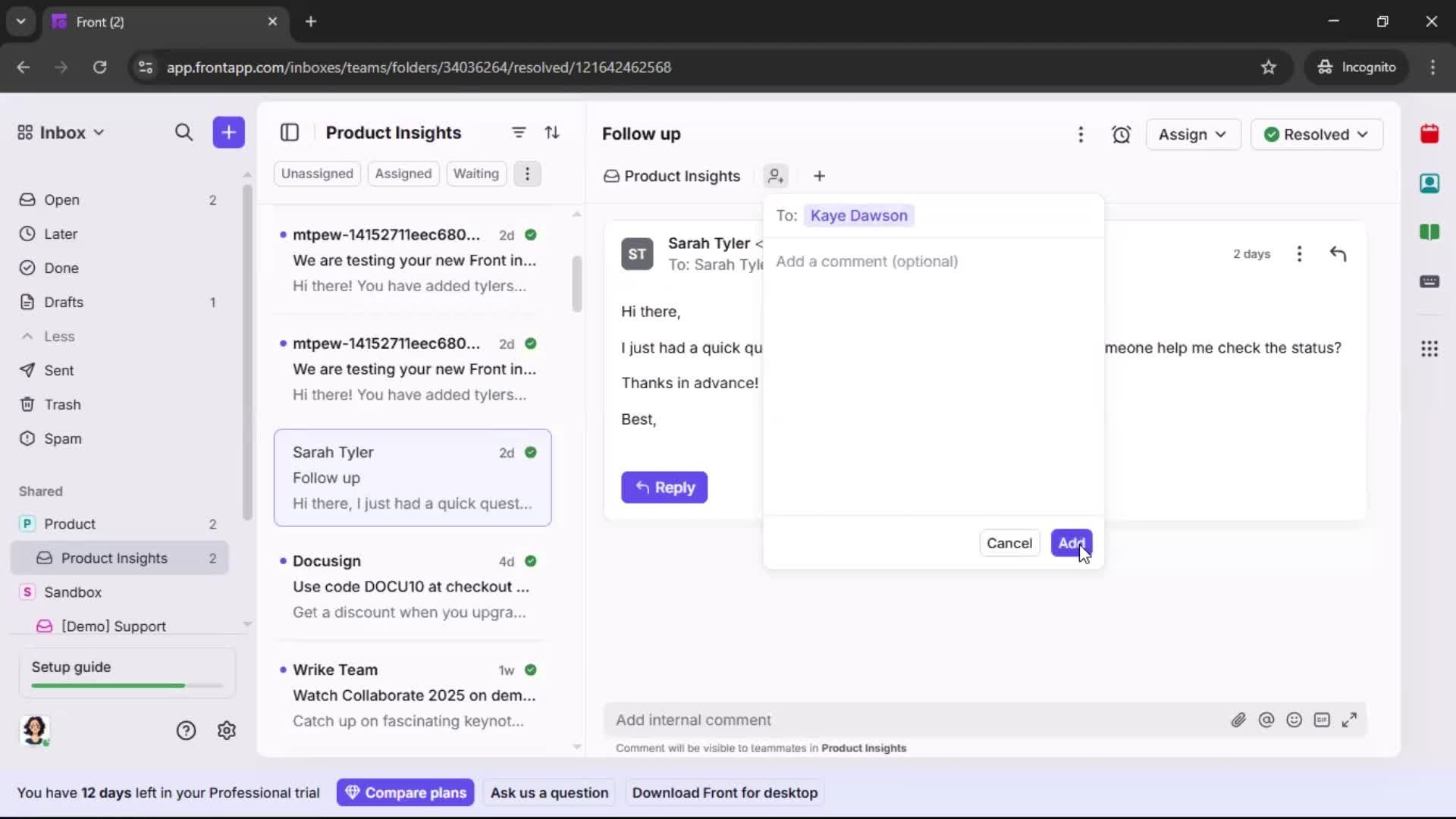 Managing support screenshot