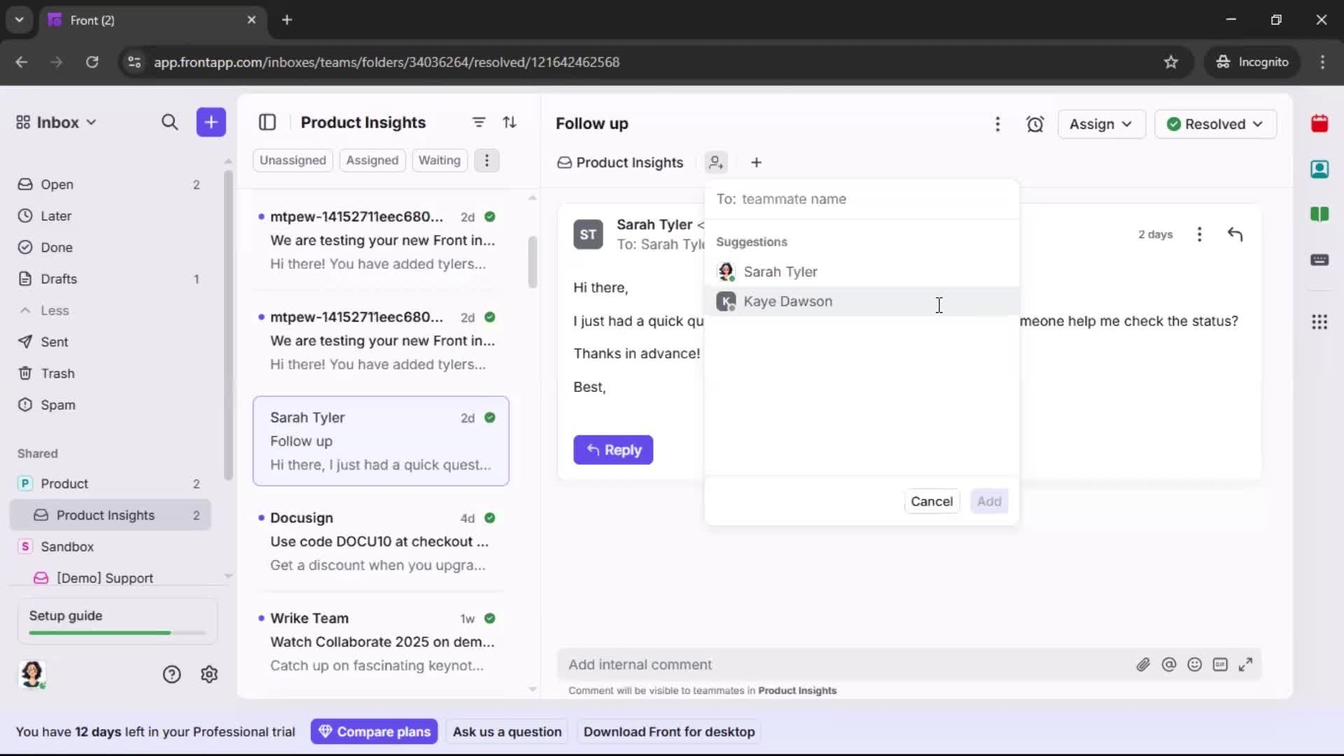 Managing support screenshot