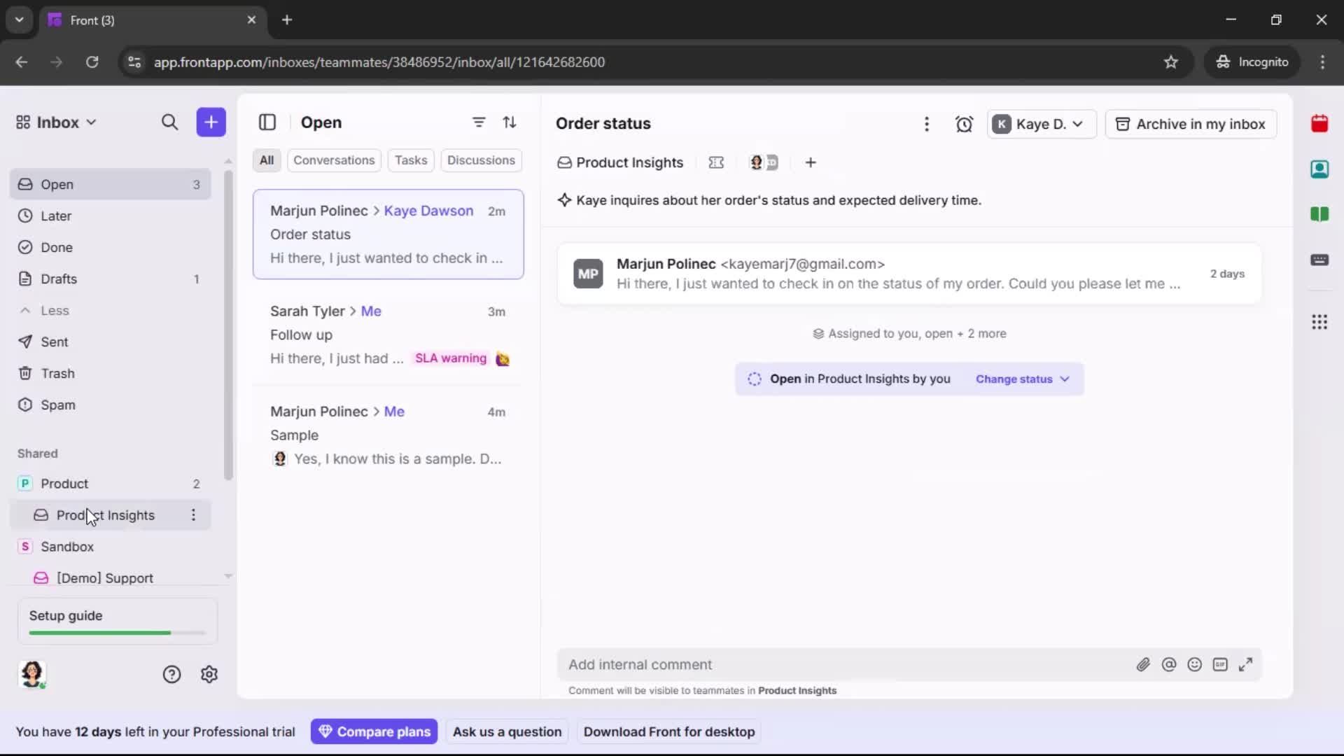 Managing support screenshot