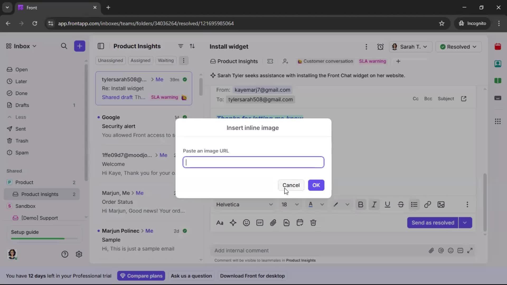 Managing support screenshot