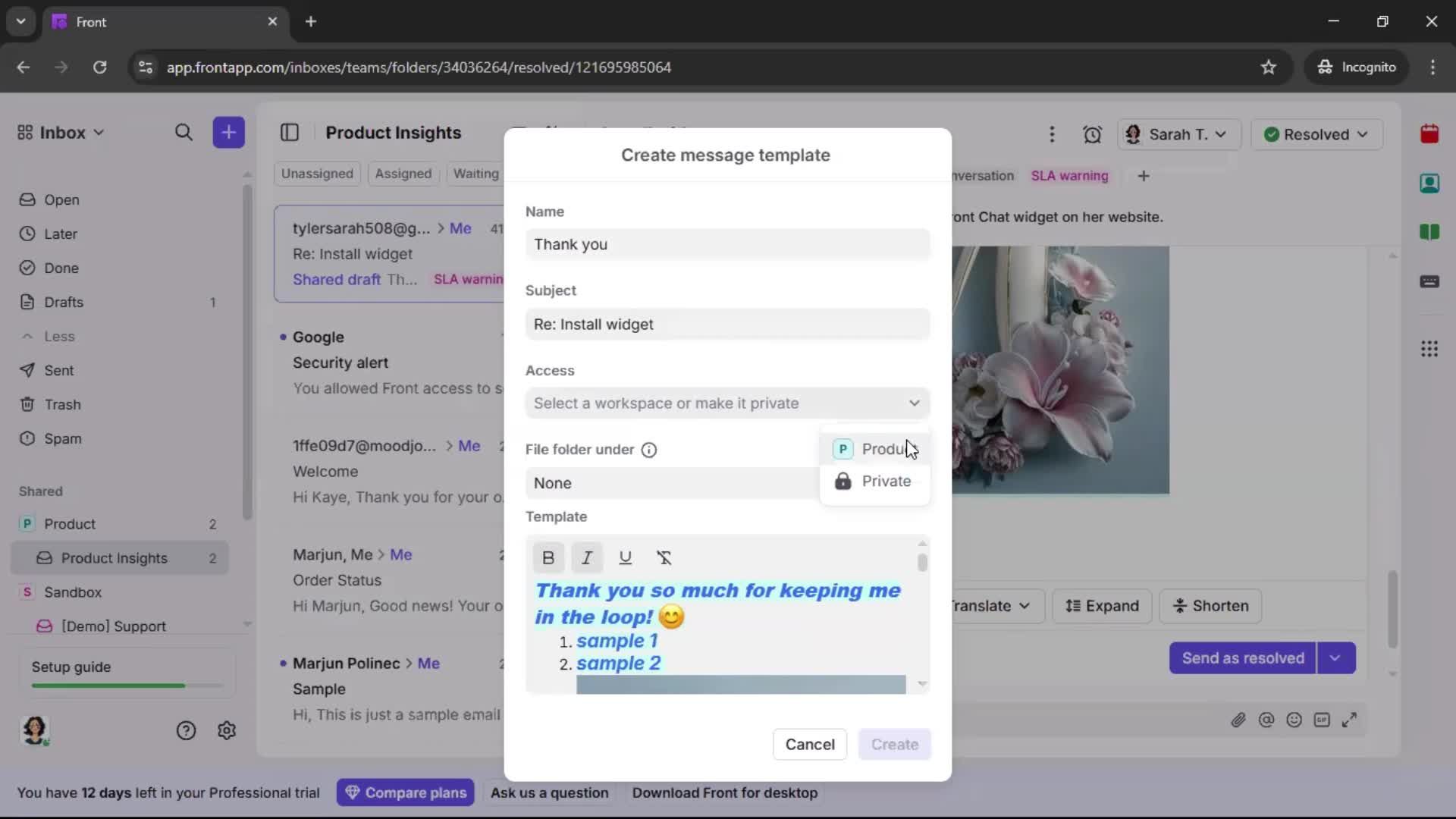 Managing support screenshot