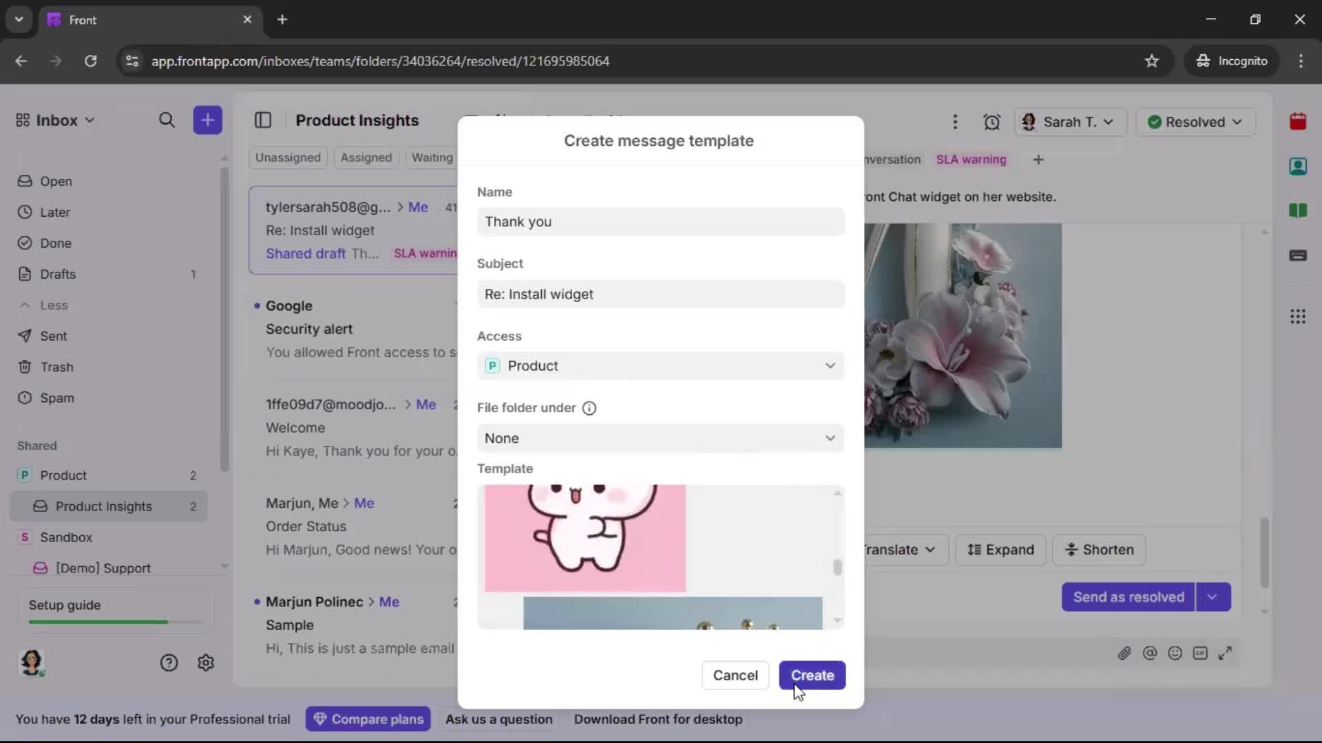 Managing support screenshot