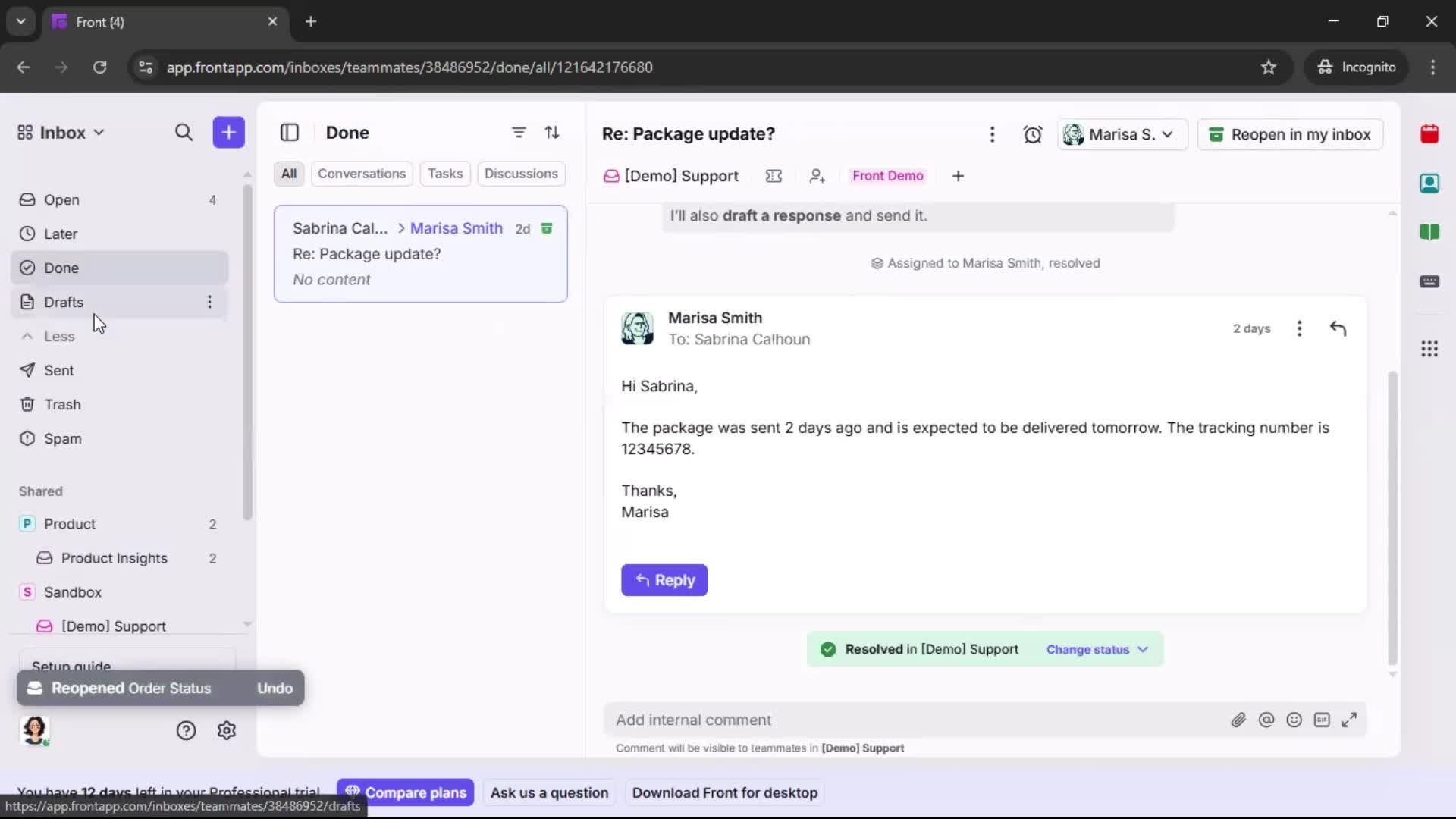 Managing support screenshot