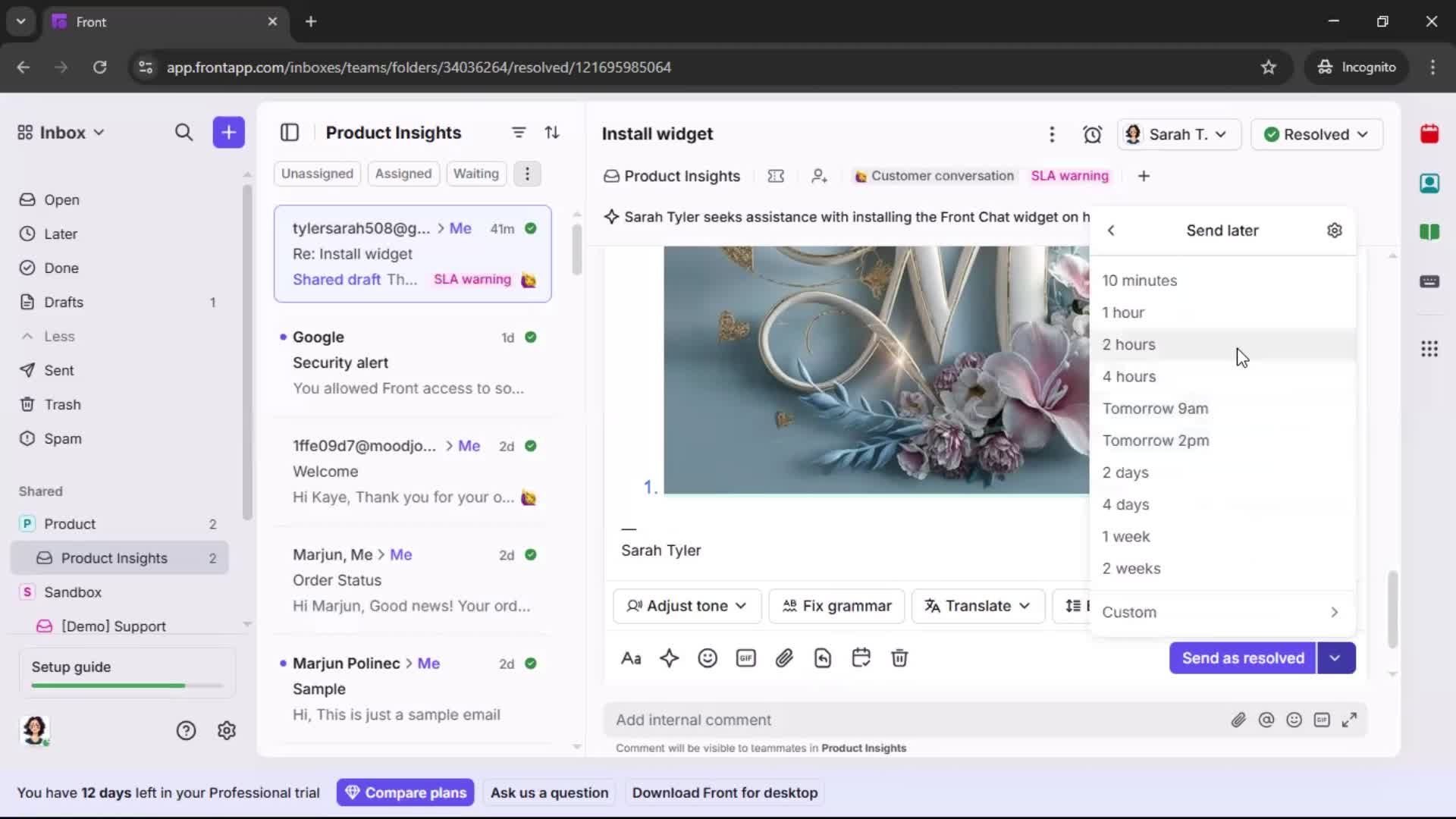 Managing support screenshot