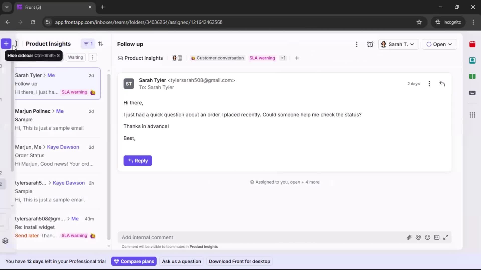 Managing support screenshot