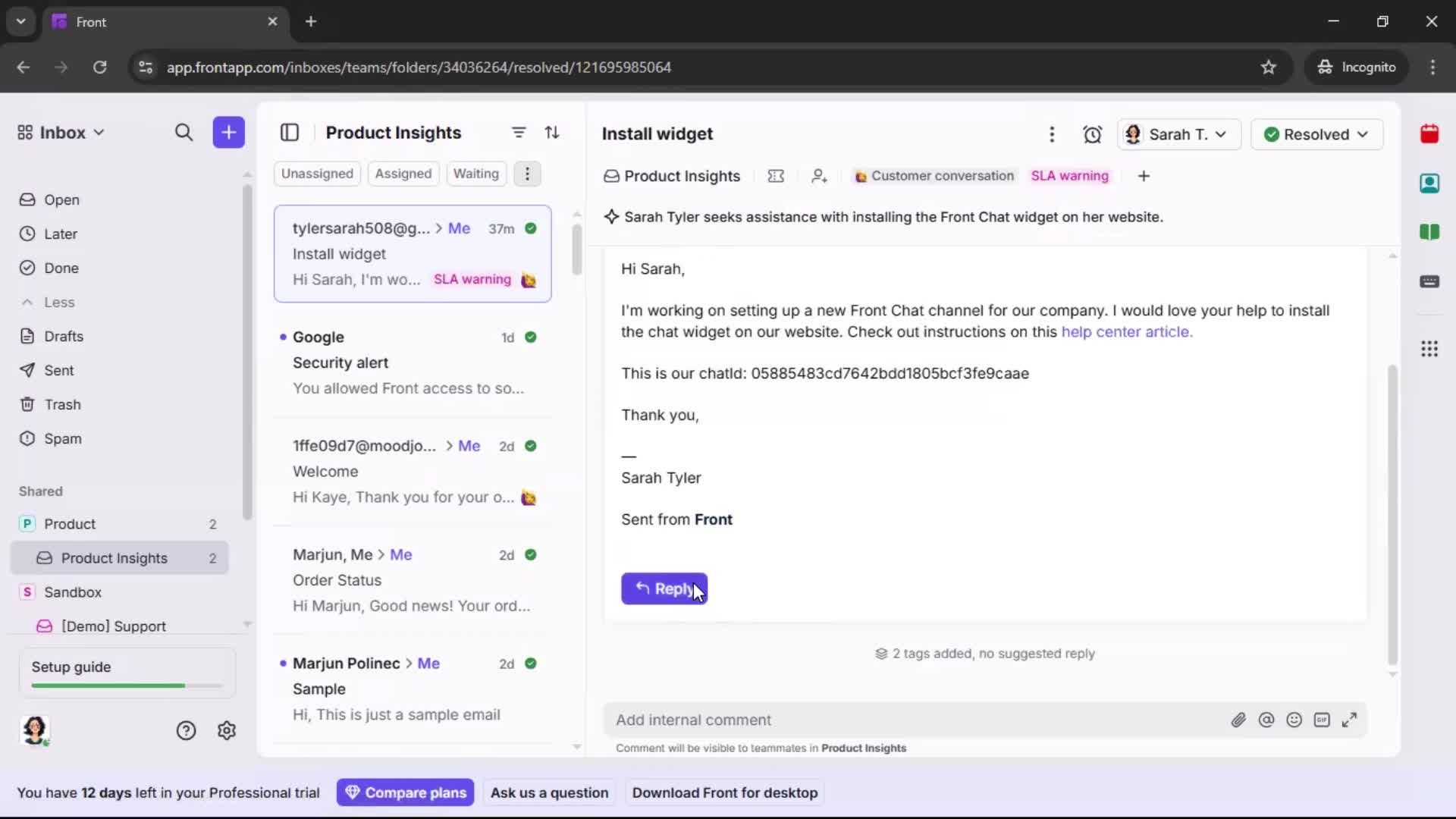 Managing support screenshot