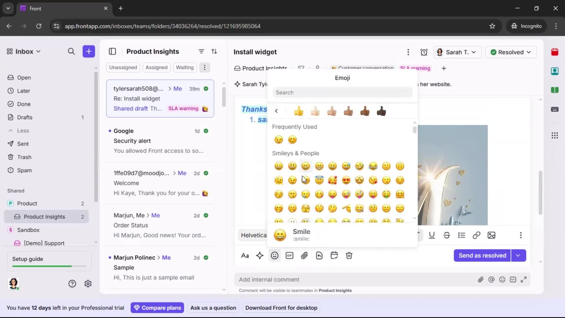 Managing support screenshot
