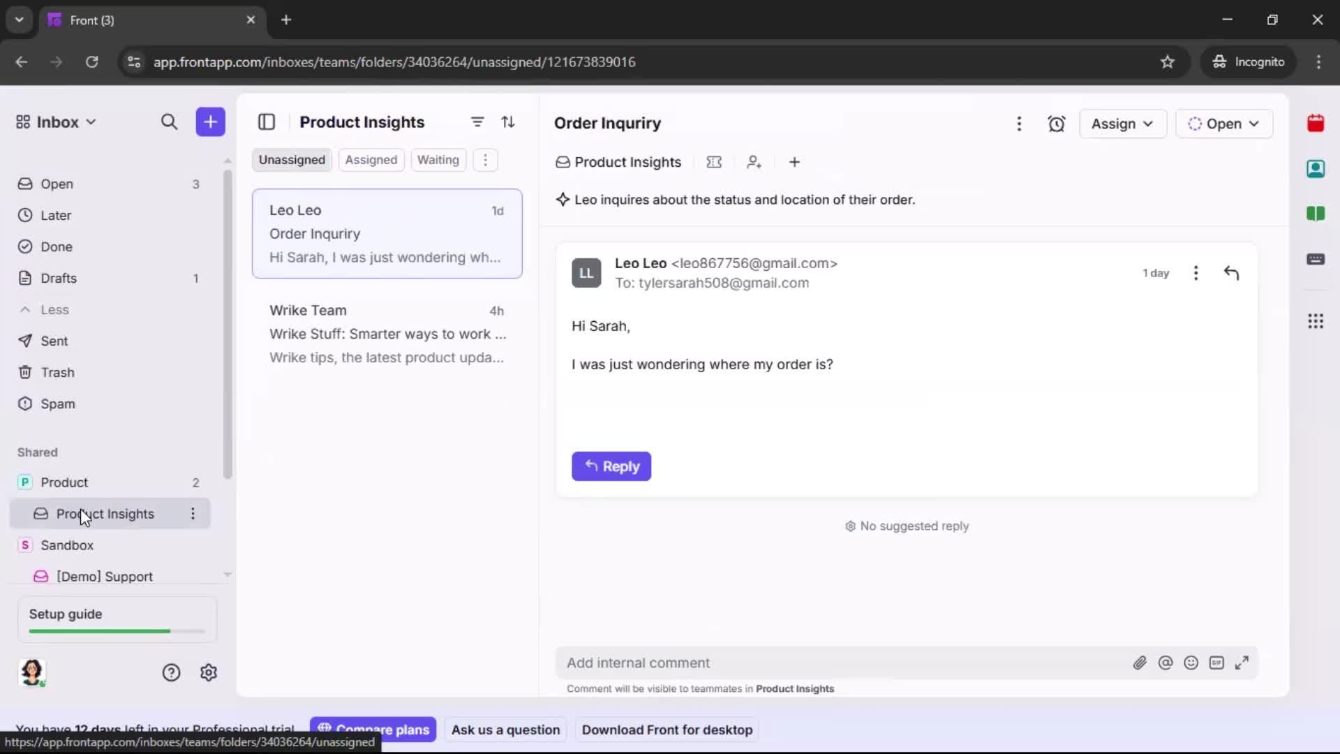 Managing support screenshot