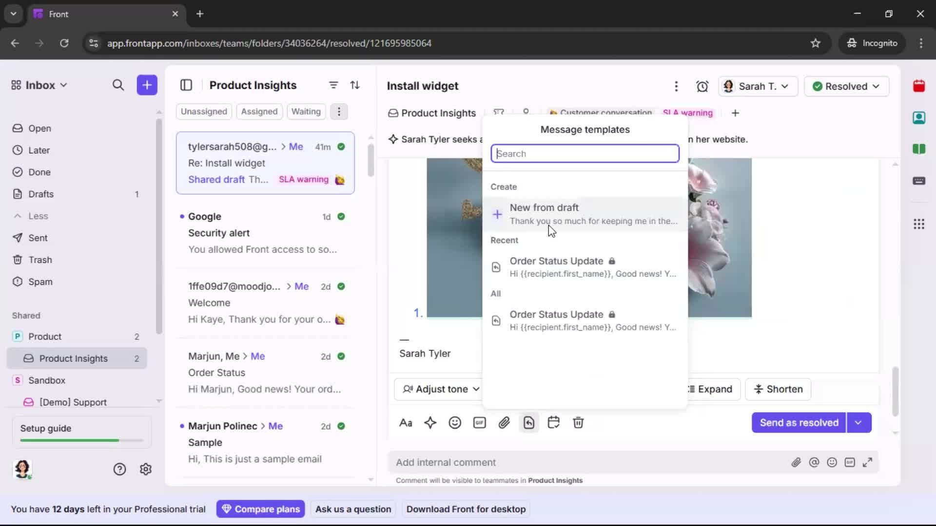 Managing support screenshot