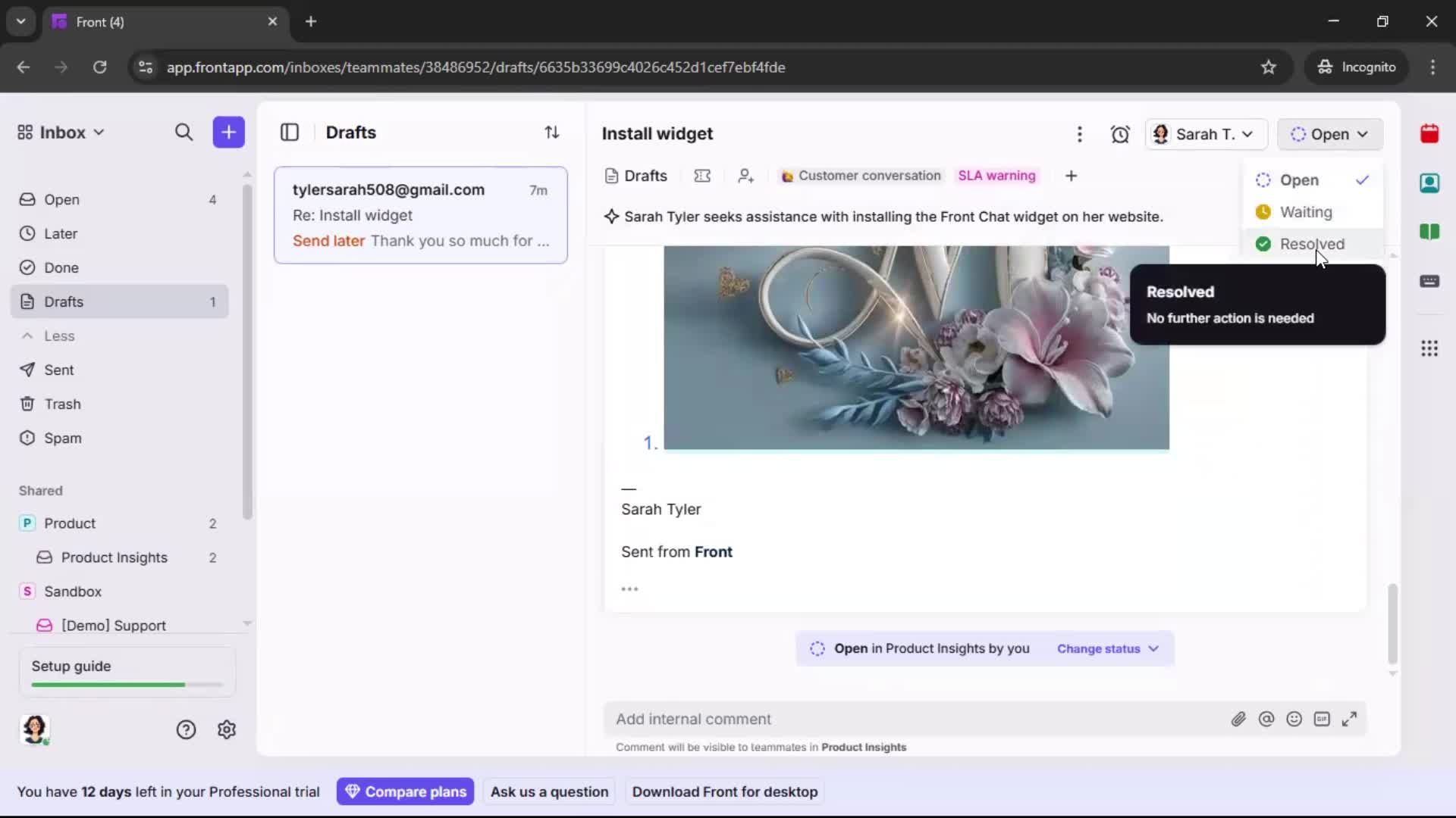 Managing support screenshot