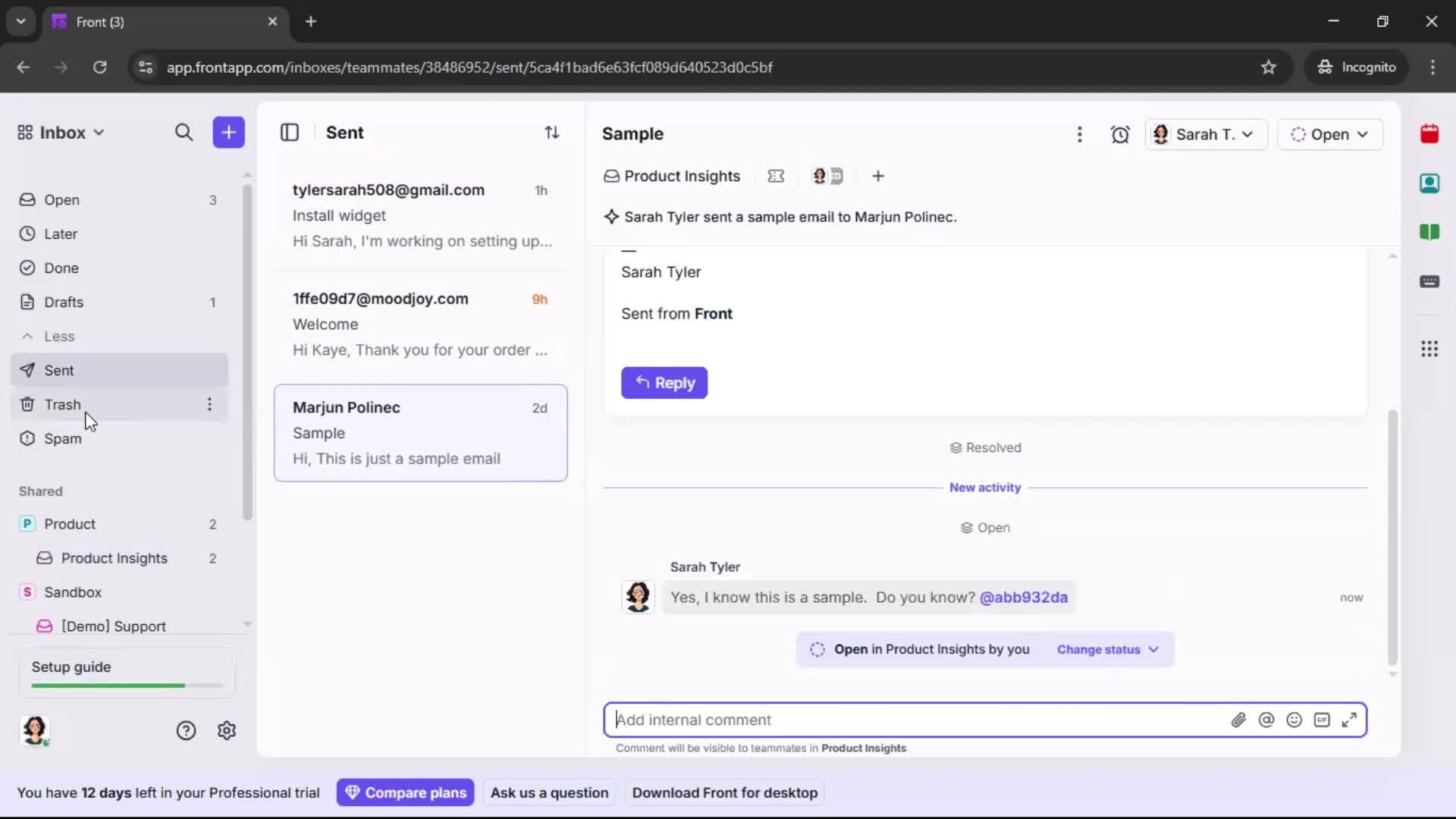 Managing support screenshot