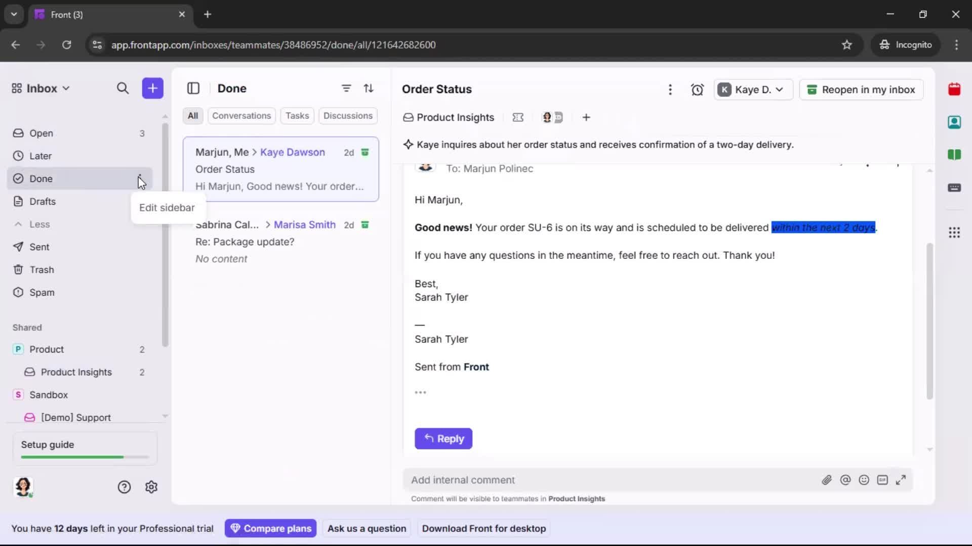 Managing support screenshot