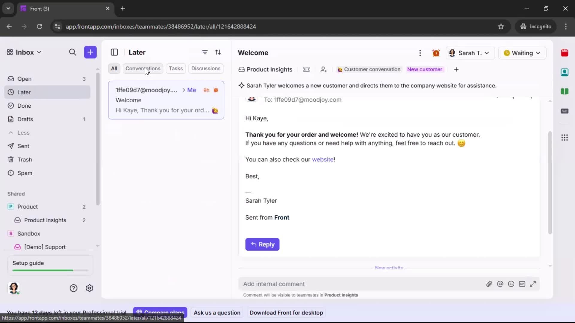 Managing support screenshot