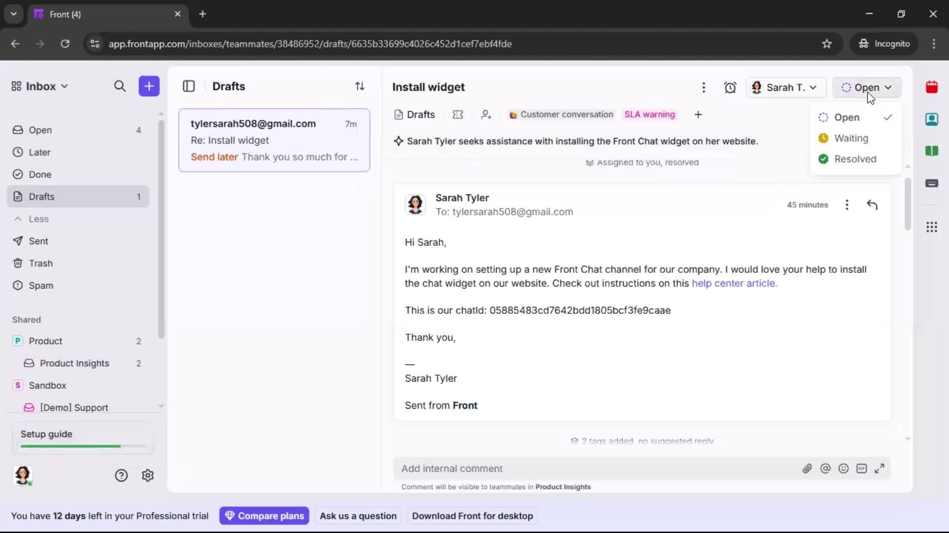 Managing support screenshot
